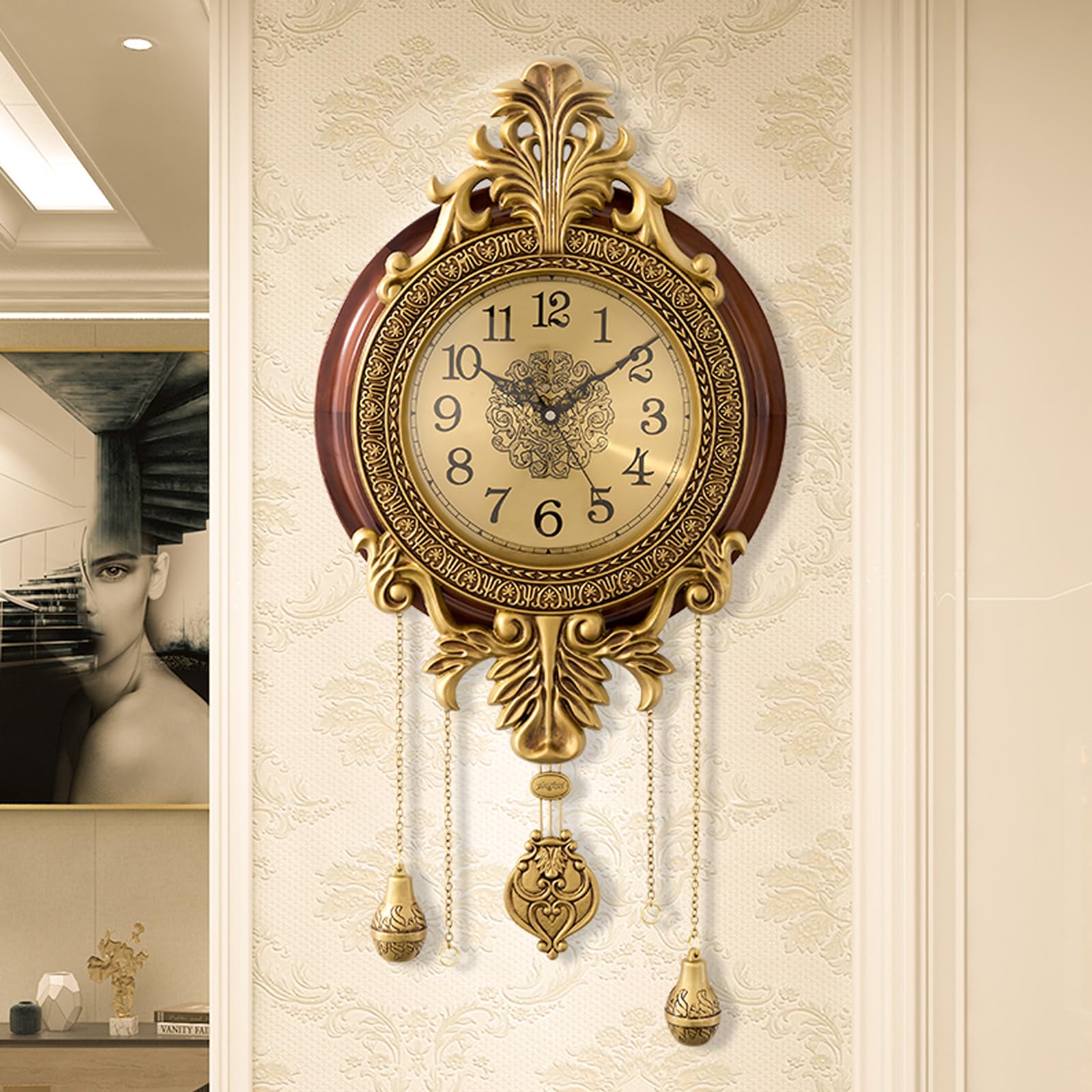 インテリア時計 antique wall clock Amazon.com: Poserion Decorative Pendulum Wall Clock Quartz