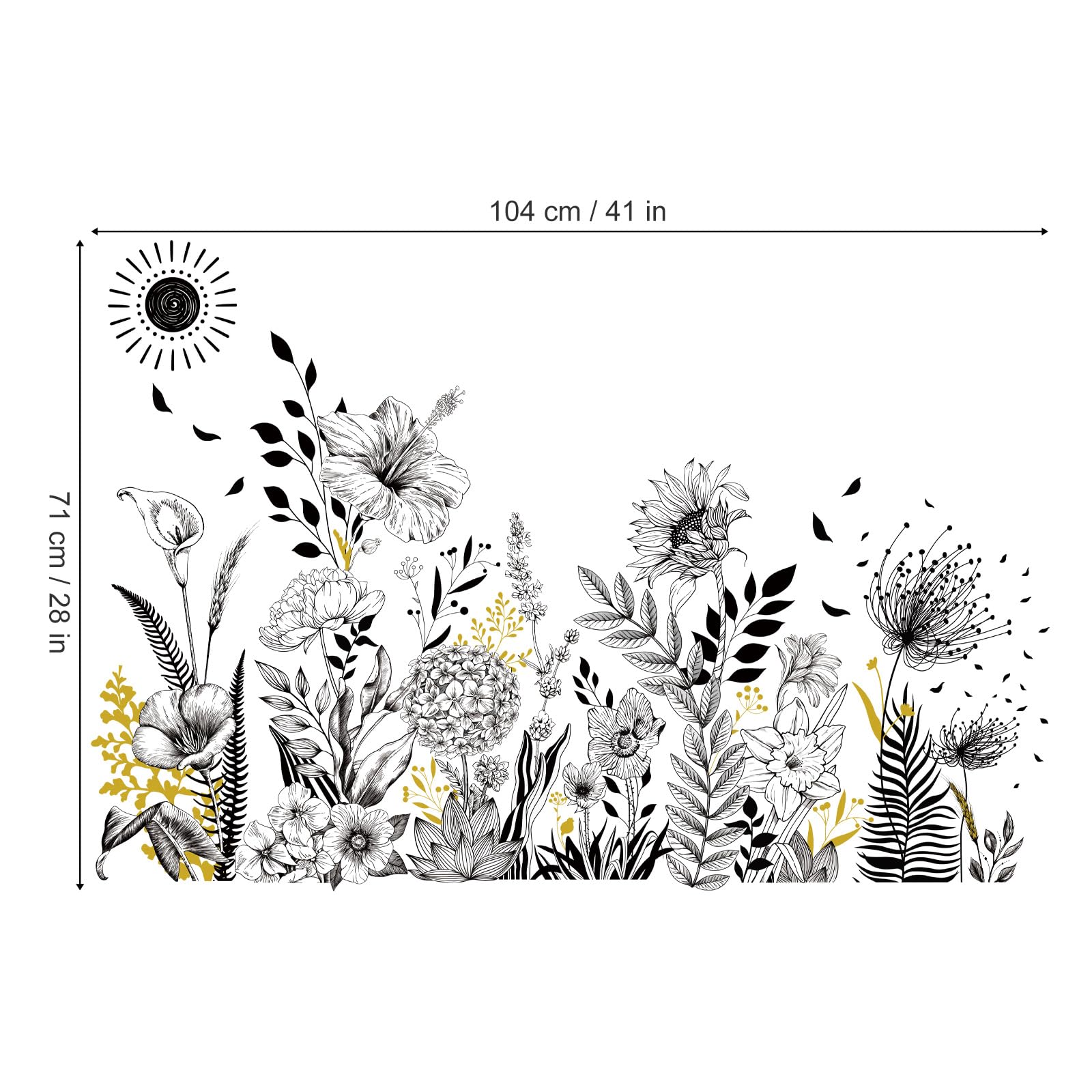 Stickers Muraux Fleurs Noir Et Blanc - Autocollants Déco Salon Chambre - Coquelicots Tournesols - 9 Feuilles 20x30cm