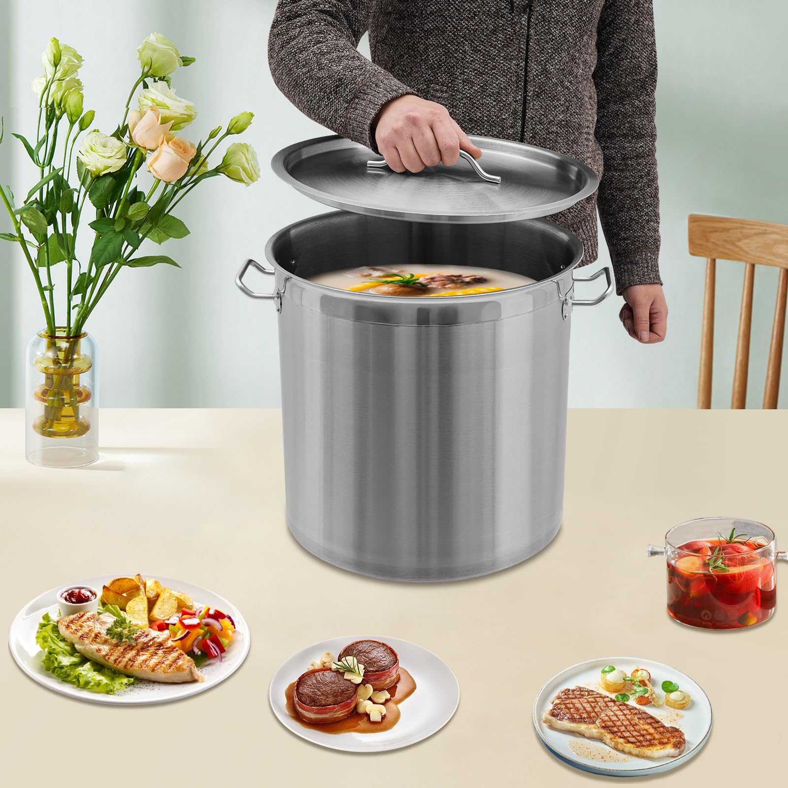 ROVSUN 36QT Stainless Steel Seafood Boil Pot With Basket & Lid - Outdoor Cooking Pot For Turkey Frying