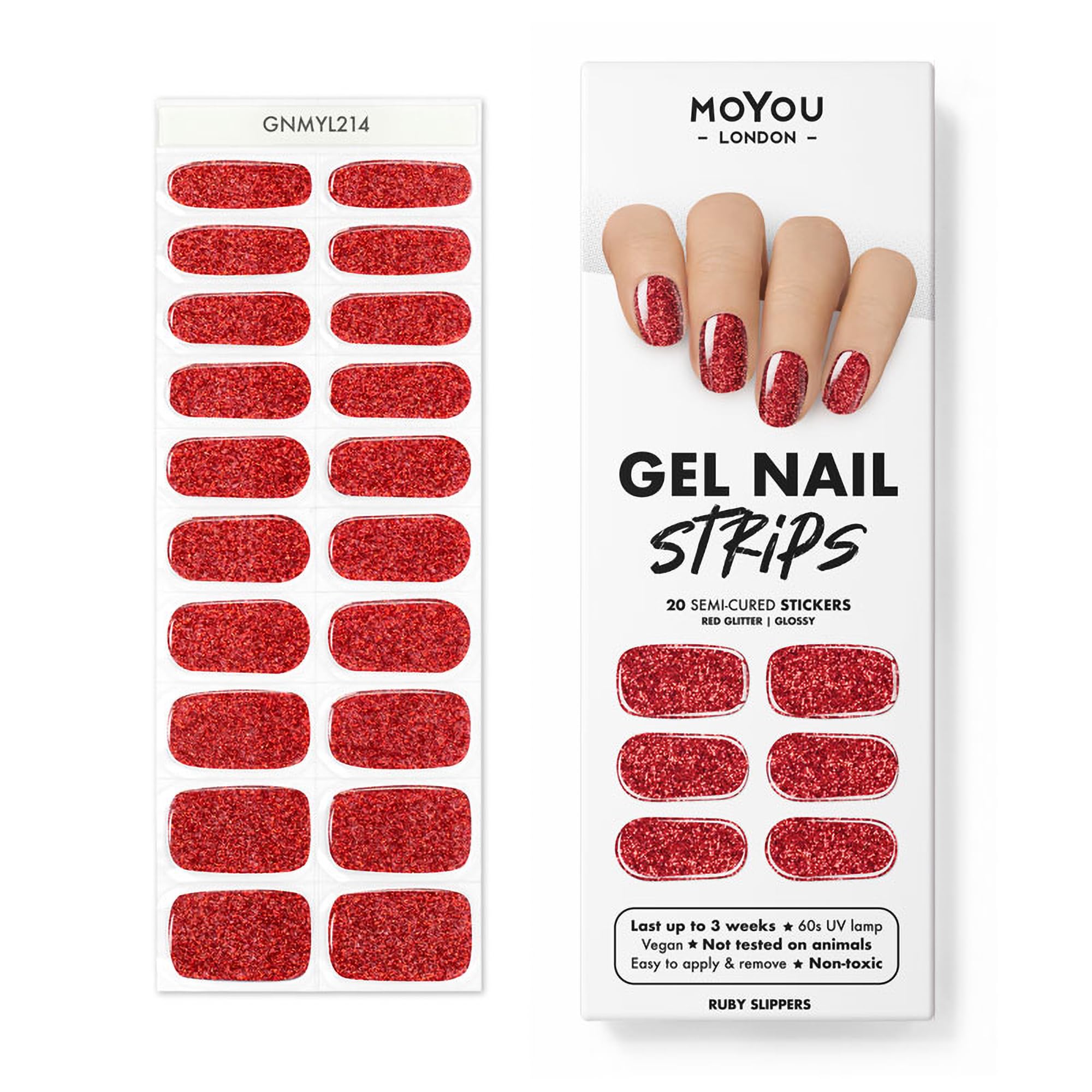 MOYOU LONDON Semi Cured Gel Nail Strips - 20 Pcs. Nail Wraps for Salon-Quality Manicure - Works with Any UV Nail Lamp - Easy to Apply, Trim, & Remove Gel Nail Stickers