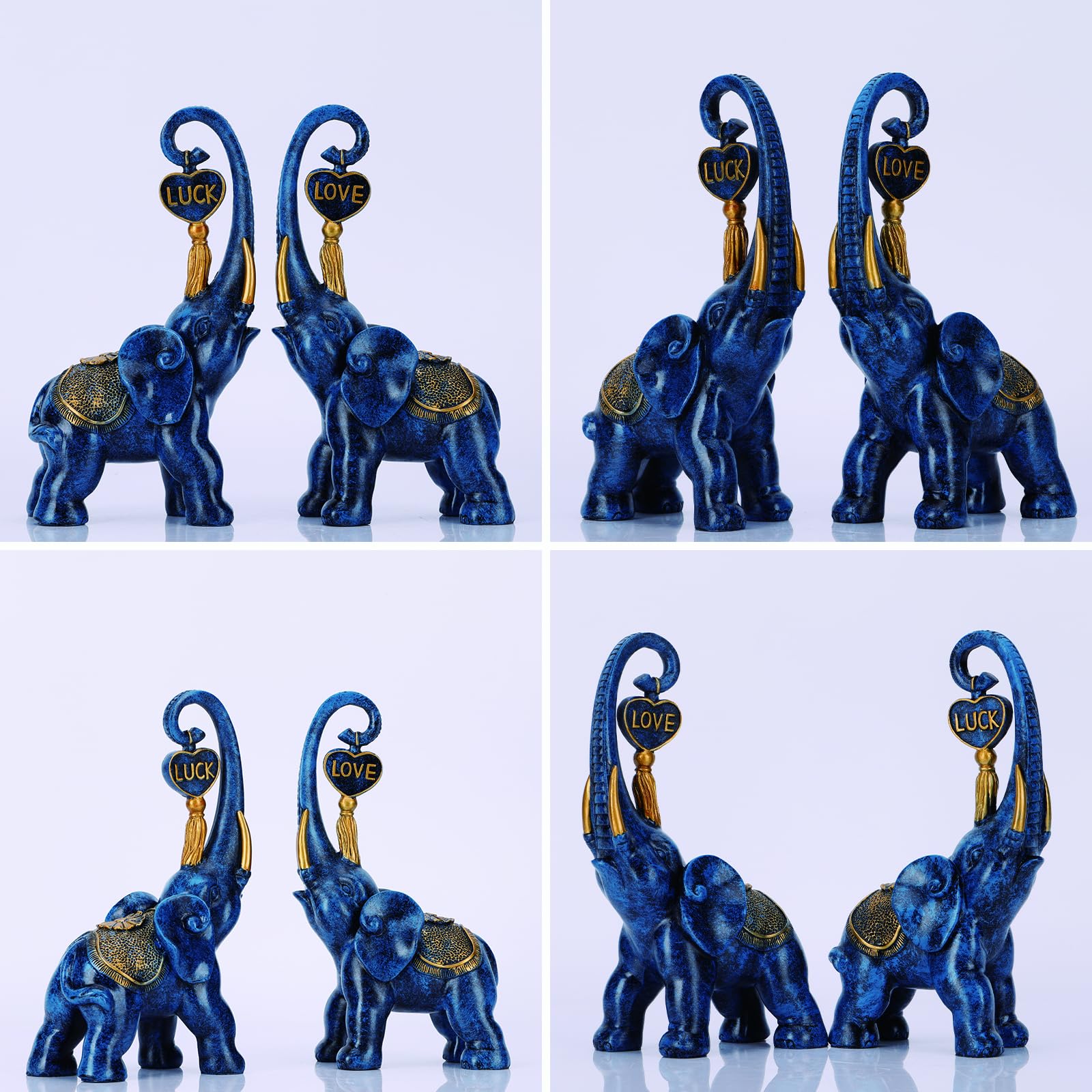 Juego de 2 piezas de estatua de elefante azul, escultura de elefante de amor, elefante azul para decoración del hogar, estantería de oficina, decoración de escritorio. 7