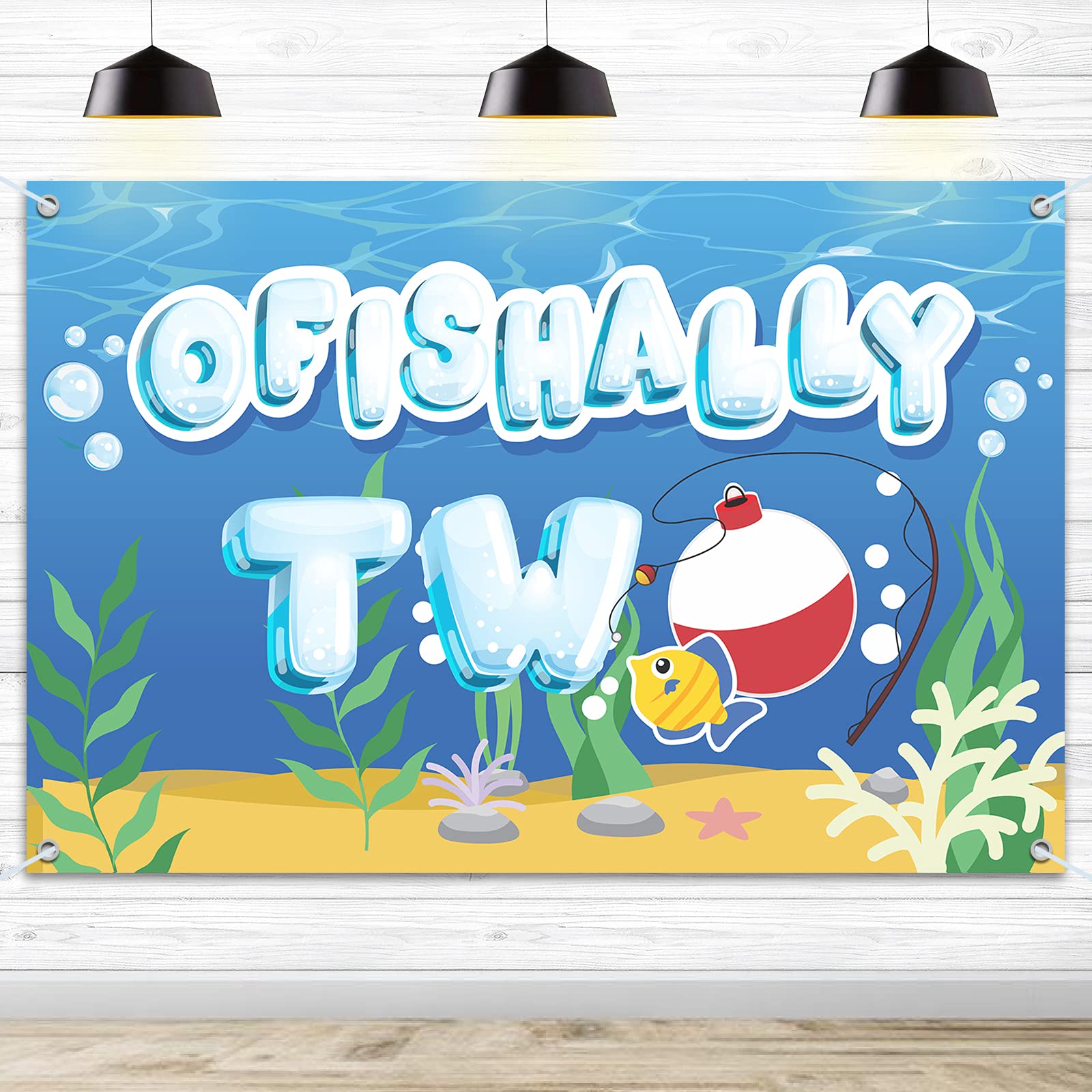 HAMIGAR6x4ft Ofishally Two 2nd Birthday Banner Backdrop - 2 Second Fishing Fisherman Birthday Decorations Party Supplies for Kids Boys