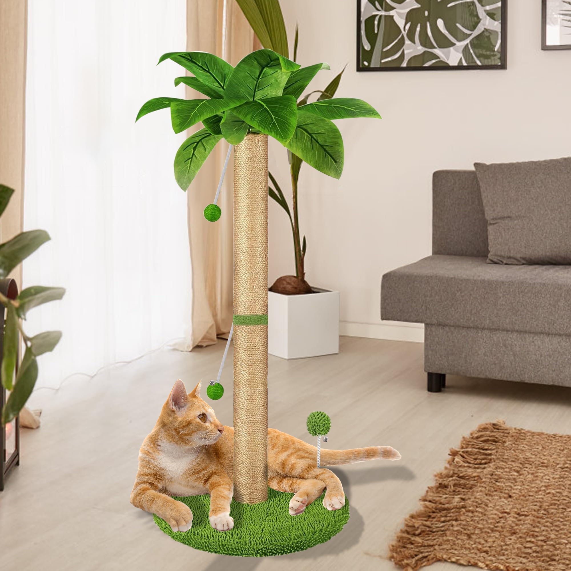 Poste rascador para gatos, 82 cm de alto con cuerda de sisal premium, dos bolas colgantes interactivas y juguetes de bola de resorte para gatitos y gatos de interior