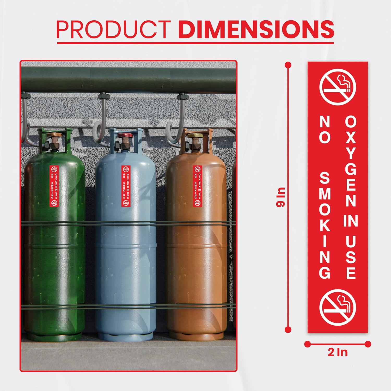 5 x No Smoking Oxygen in Use Sign | 9 X 2 Inch Magnetic Vinyl Oxygen in Use Sign | Self-adhesive, UV-resistant, Waterproof Oxygen in Use Signs for Home