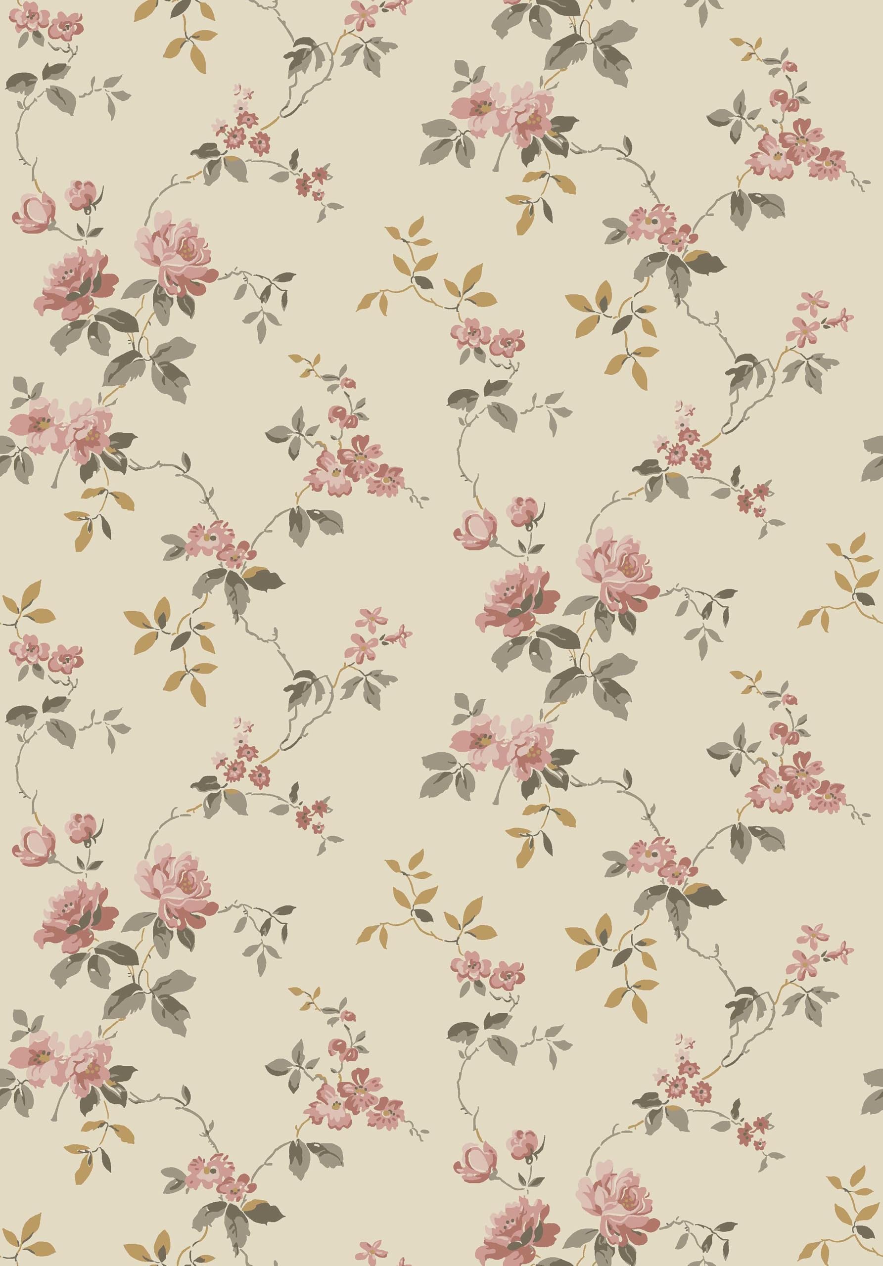 Borastapeter Beige Tapete, Non-Woven Vlies, Botanisch Klassisch, 53cm x 10.05m, Värmdo Rosen Muster
