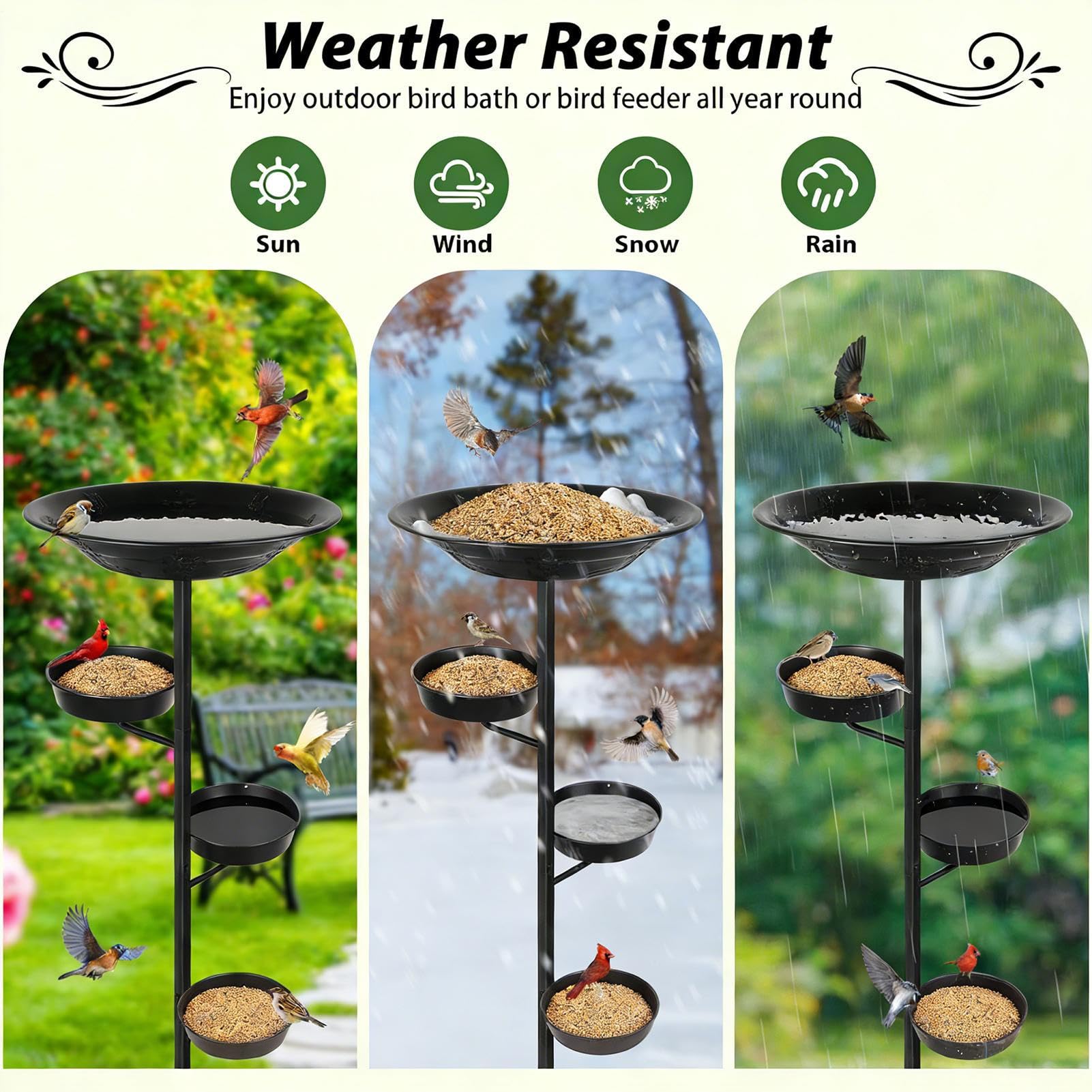 Pila o Baño para Pájaros de Metal con Estacas, Múltiples Niveles, Elegante | y Bebedero para Aves Silvestres de Exterior para Jardín, Patio, Terraza y