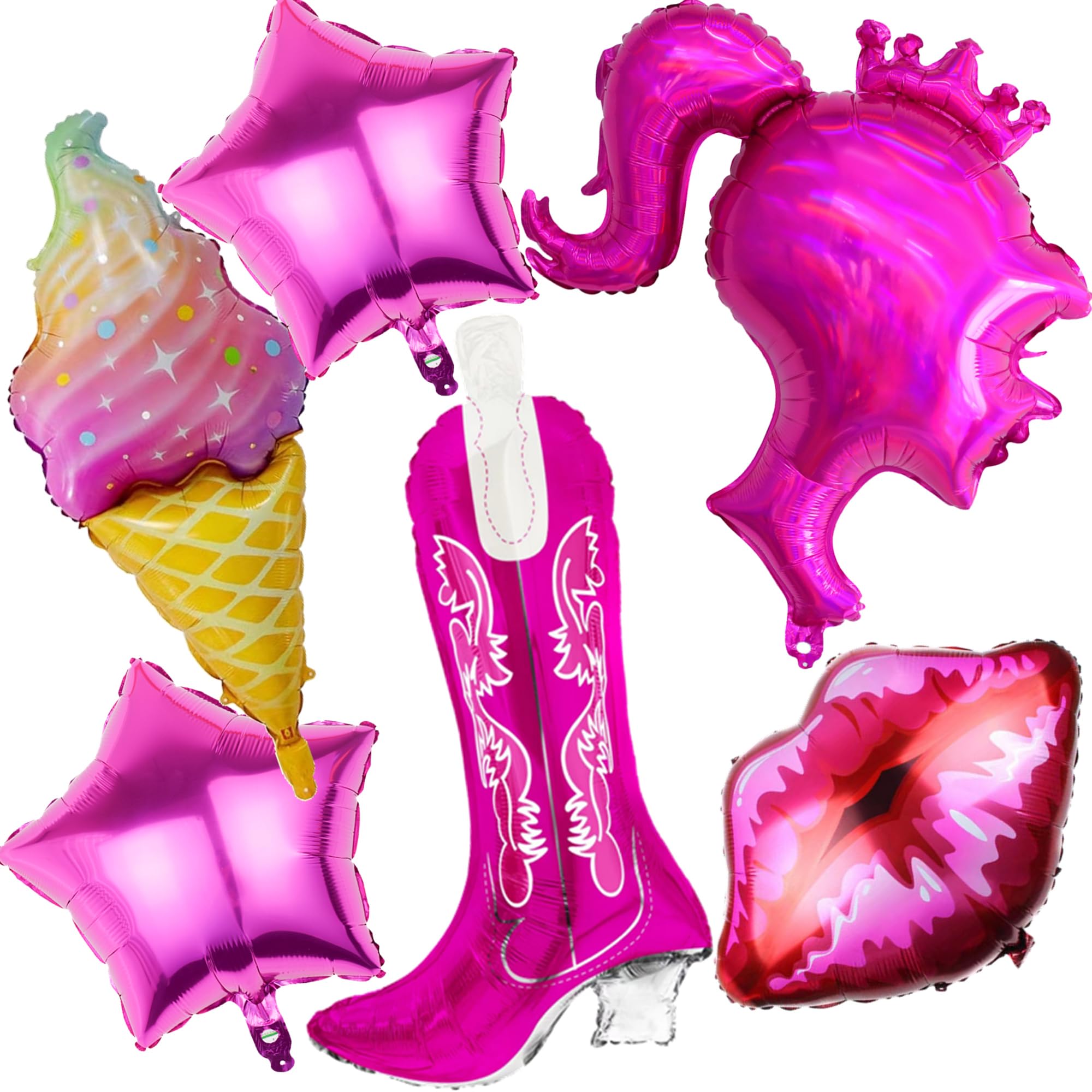 6 PCS Pink Balloons Hot Pink Girls Head Foil Ballons, Princess Birthday Party Supplies Party Decorations, Include Pink Boot Lip Balloons for Doll Theme Makeup Party Decoration Photo Booth Decor