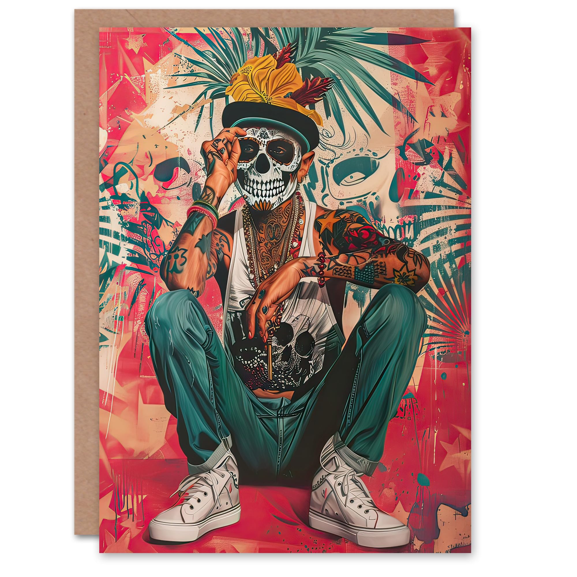 Artery8 Greeting Card Day of the Dead Portrait Tattoos Street Art Mexican Blank For Him Or Her Art Birthday Card