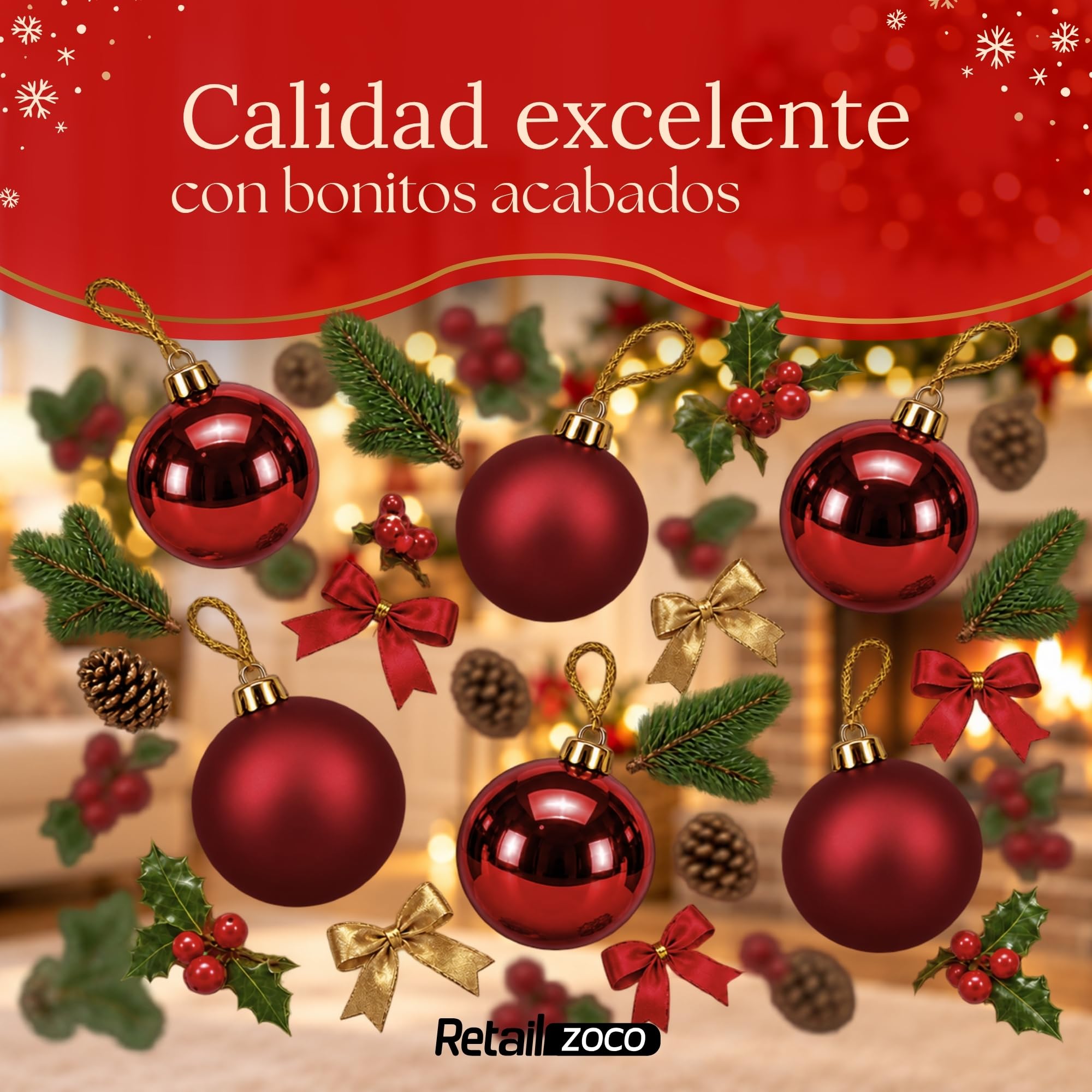 Bolas de Navidad, Adornos Arbol Navidad, 12 Piezas, Rojo Oscuro - imagen 6