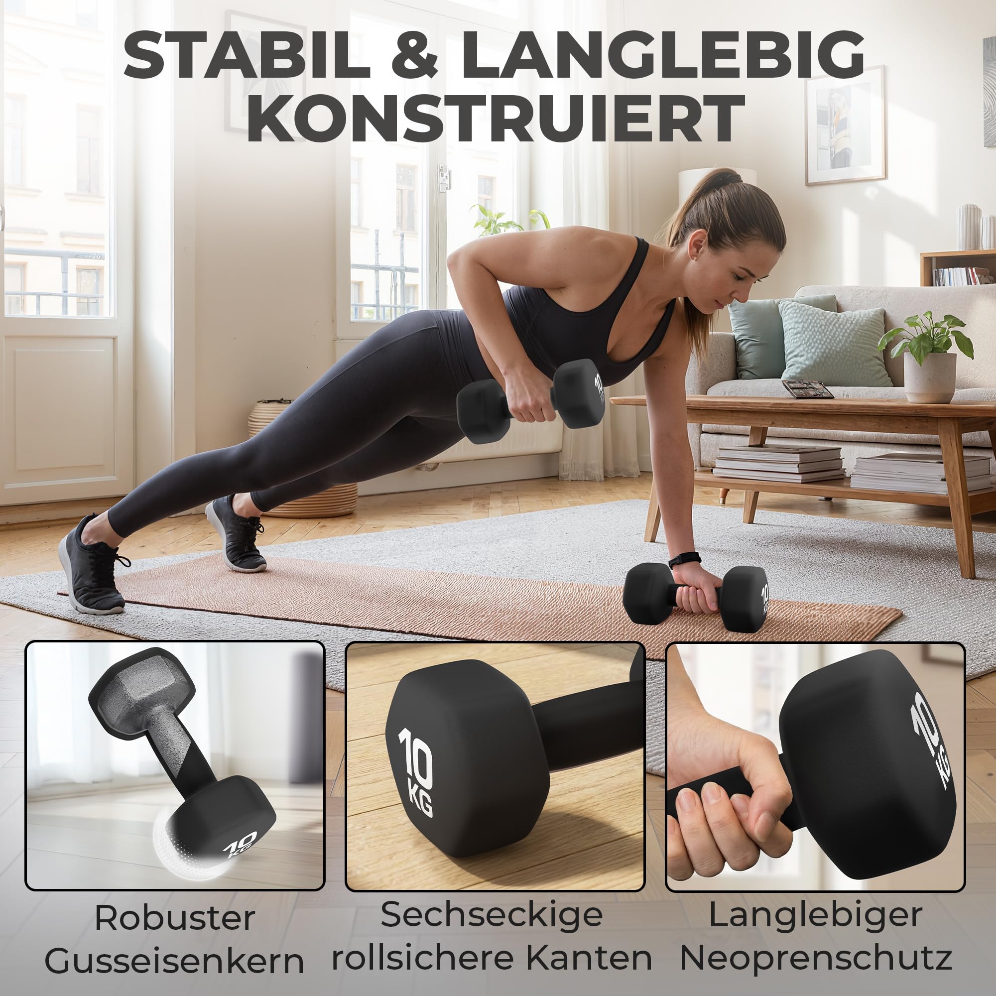 HQ Germany® Hanteln Set [geruchsfreie Pastellfarben] - Hanteln 2 Stück für Pilates und Kraftraining, Hantelset Home Gym, Dumbbells, Gewichte Hantel, Hantel Set, Kurzhanteln, Handeln für Frauen - 4