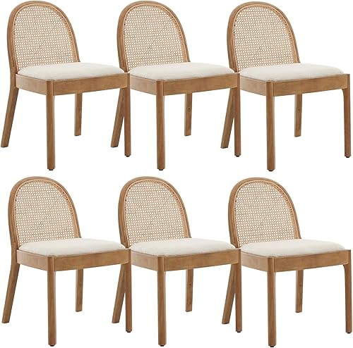 Miniatura 14 de DUOMAY Mid-Century - Juego de 2 sillas de comedor de ratán modernas, sillas de comedor de madera con respaldo de caña y asiento acolchado, silla de