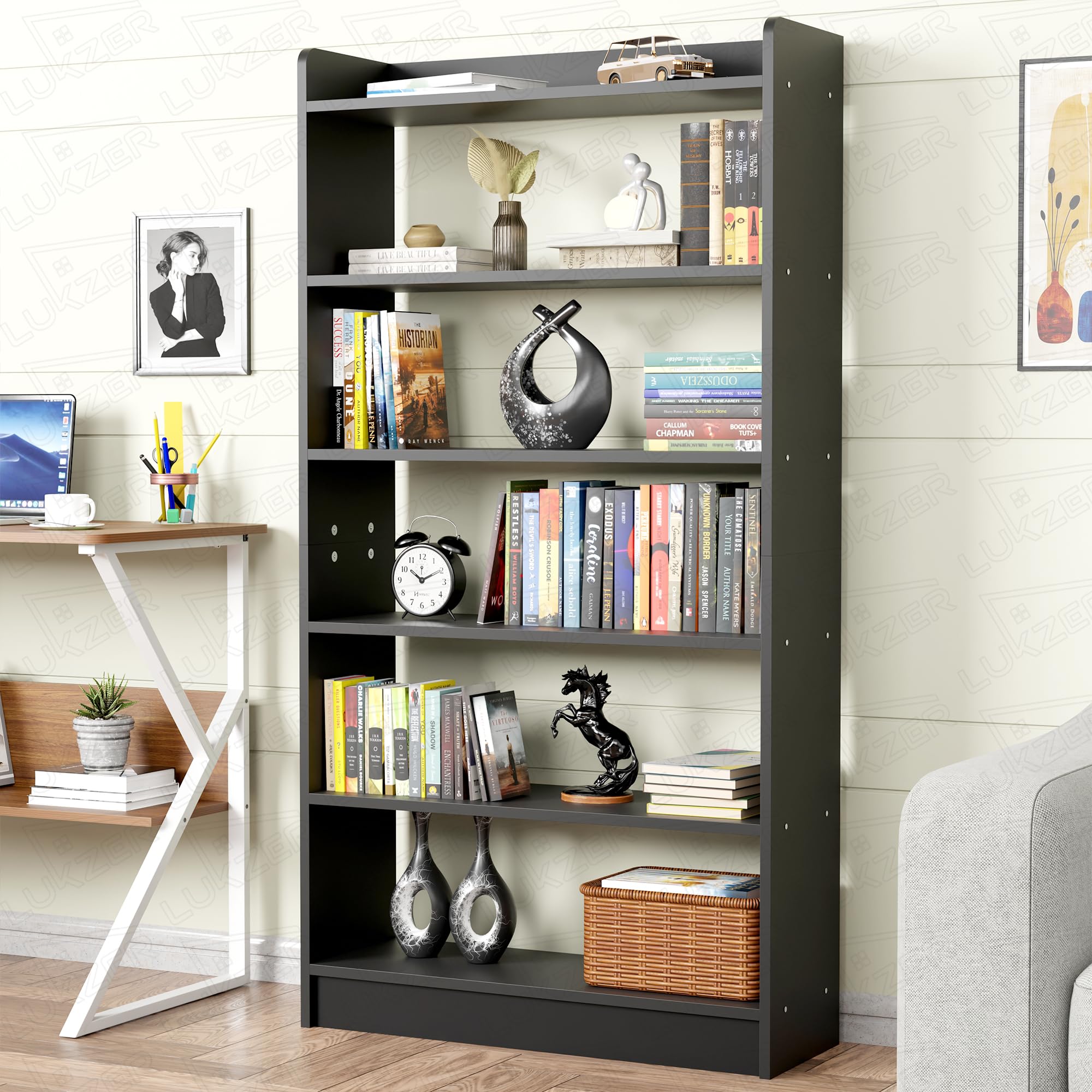 Lukzer Engineered Wood 6 Tier Bookcase Open Book Shelf Storage Cabinet (MR-007 / Black / 134 x 24 x 71cm) DIY(Do It Yourself).-image-33