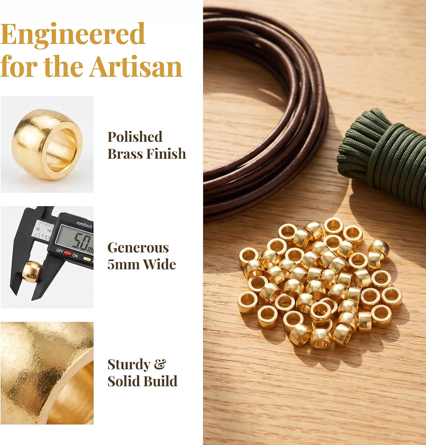 20 Pcs Paracord Beads, Gold Large Hole Beads for DIY Crafts