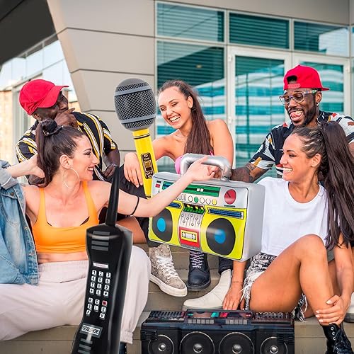 Miniatura 5 de Teléfono inflable, micrófono Boombox de radio inflable, decoraciones de fiesta de los años 80 y 90, decoraciones de fiesta temática de música hip