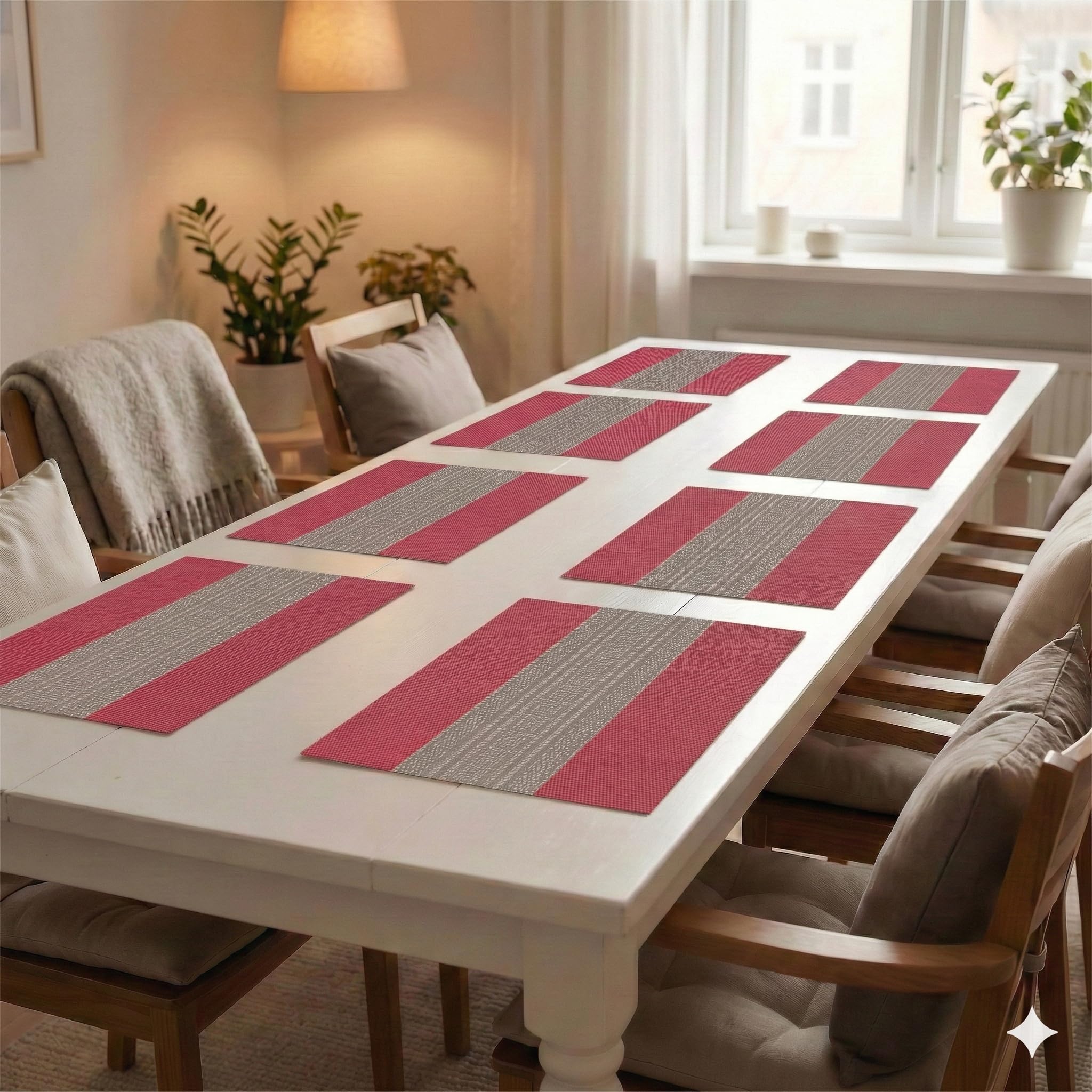 YELONA Placemats Set of 8, Heat-Resistant Woven Vinyl Table Mats, Non-Slip & Washable Dining Tablemats for Kitchen & Dinner Decor, Scarlet Red (45cm x 30cm)