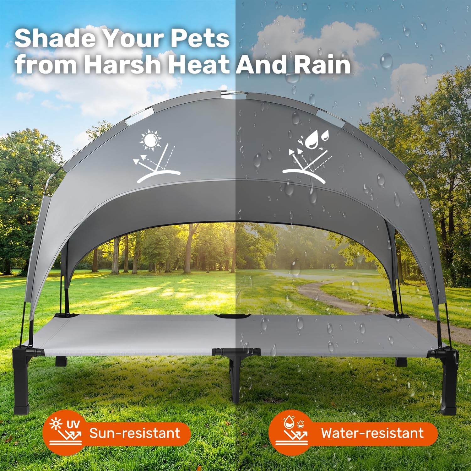 Heeyoo Elevated Dog Bed with Removable Canopy, Portable Dog Cot with Sun Protection Shade Tent, Raised Pet Cooling Cot Bed for Dogs, 60in