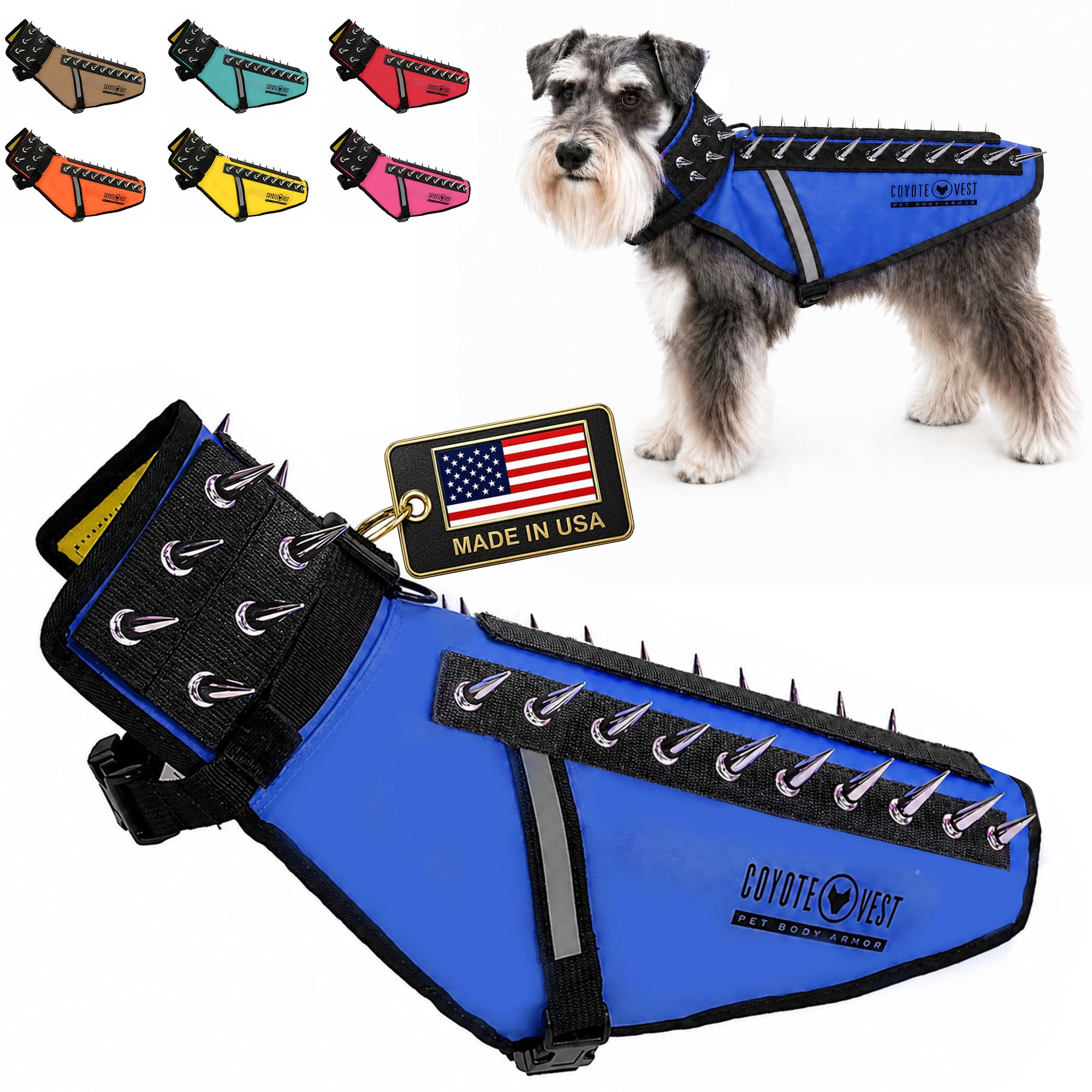CoyoteVest Kamizelka ochronna dla psa, odblaskowe akcesoria dla psów z kolcami, aby chronić Twojego zwierzaka przed drapieżnikami i atakami zwierząt, dumnie wyprodukowana w Ameryce (rozmiar S,