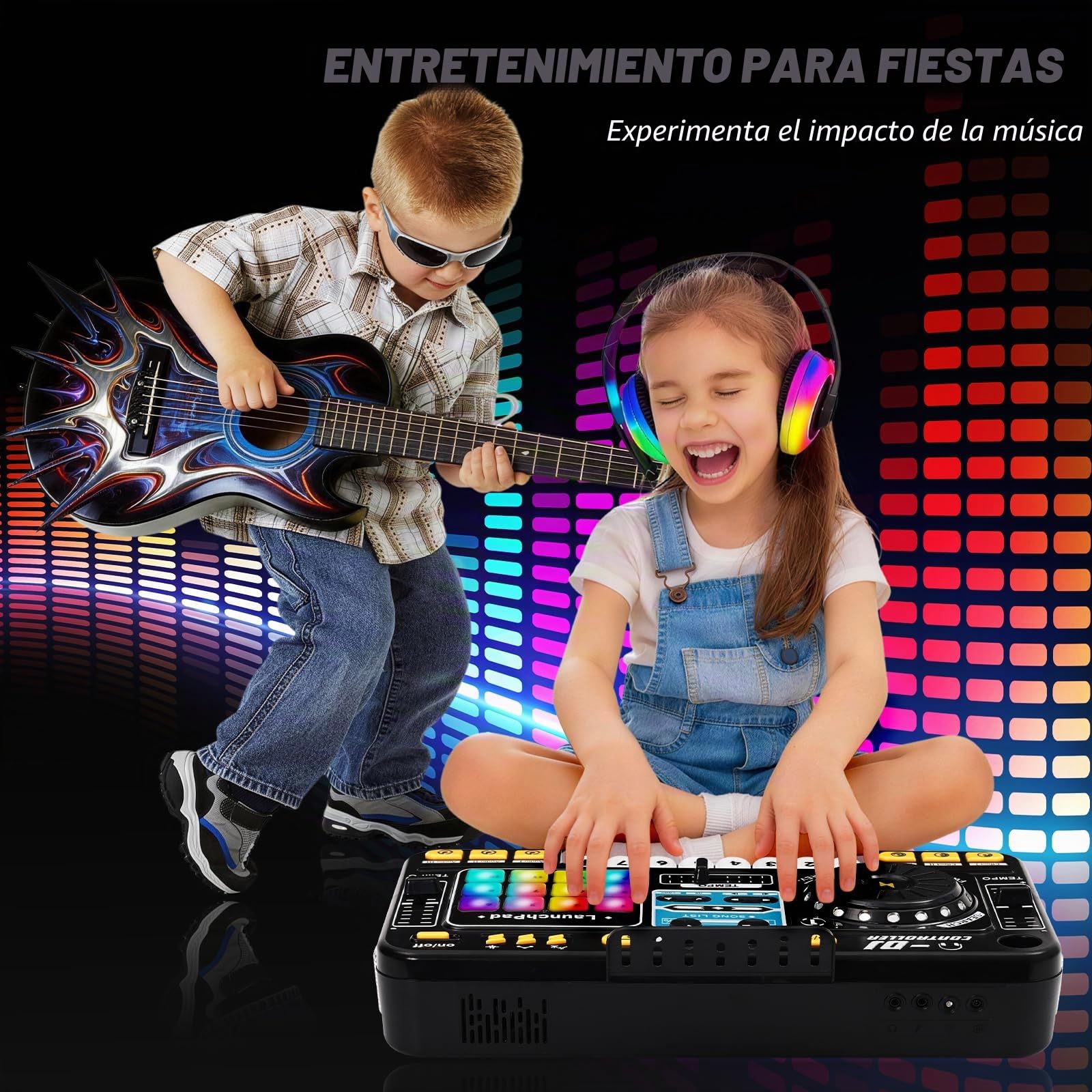 Mesa de Mezclas DJ Infantil con Teclado Piano - Kit DJ Niños con Bluetooth, Micro y Altavoz - Piano para Niños, Instrumentos Musicales Infantiles con 12 Pistas MIDI - Regalo Niña y Niño 3 Años