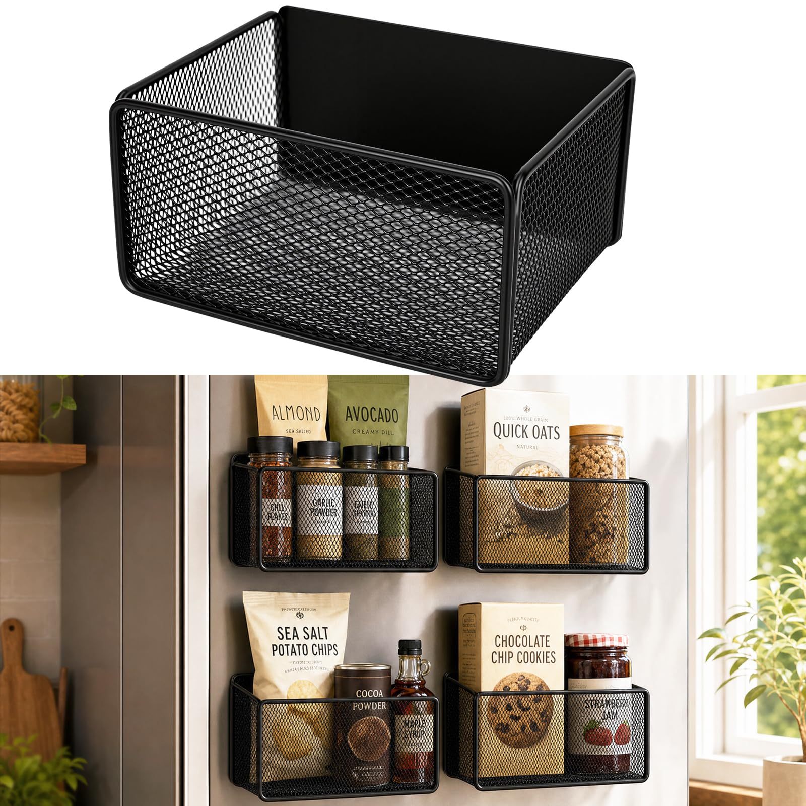 YTOPRO Magnetic Storage Organizer Set, Fridge Shelf Baskets, Spice Rack Holders for Kitchen Organization(2 Pack)
