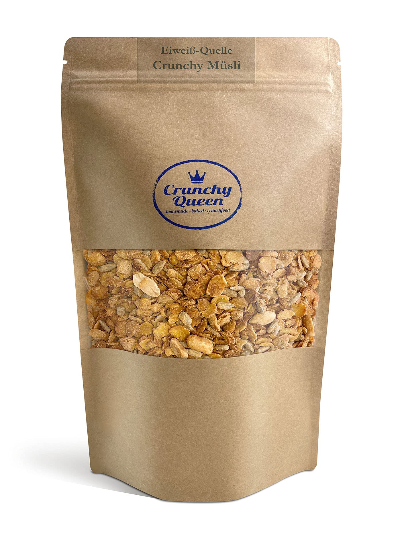 Crunchy Queen handgemachtes Eiweiß-​Quelle Crunchy Granola Müsli | 3x 340g Spar-Paket | Protein Müsli ohne Zusatz von raffiniertem Zucker (33% pflanzliches Eiweiß)