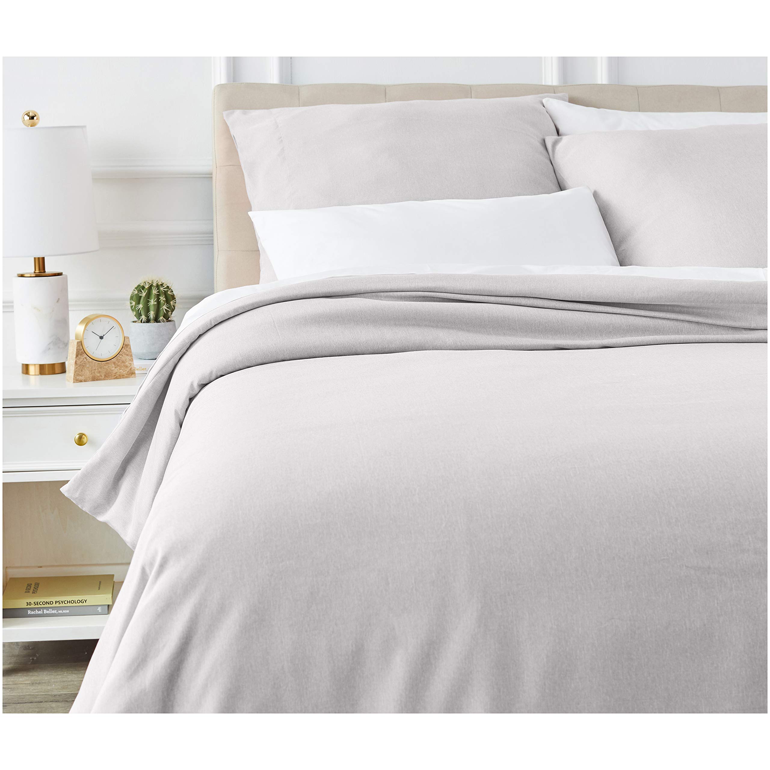 Amazon Basics Chambray Duvet Cover Set - 200 x 200 cm / 65 x 65 cm x 2, Soft Grey