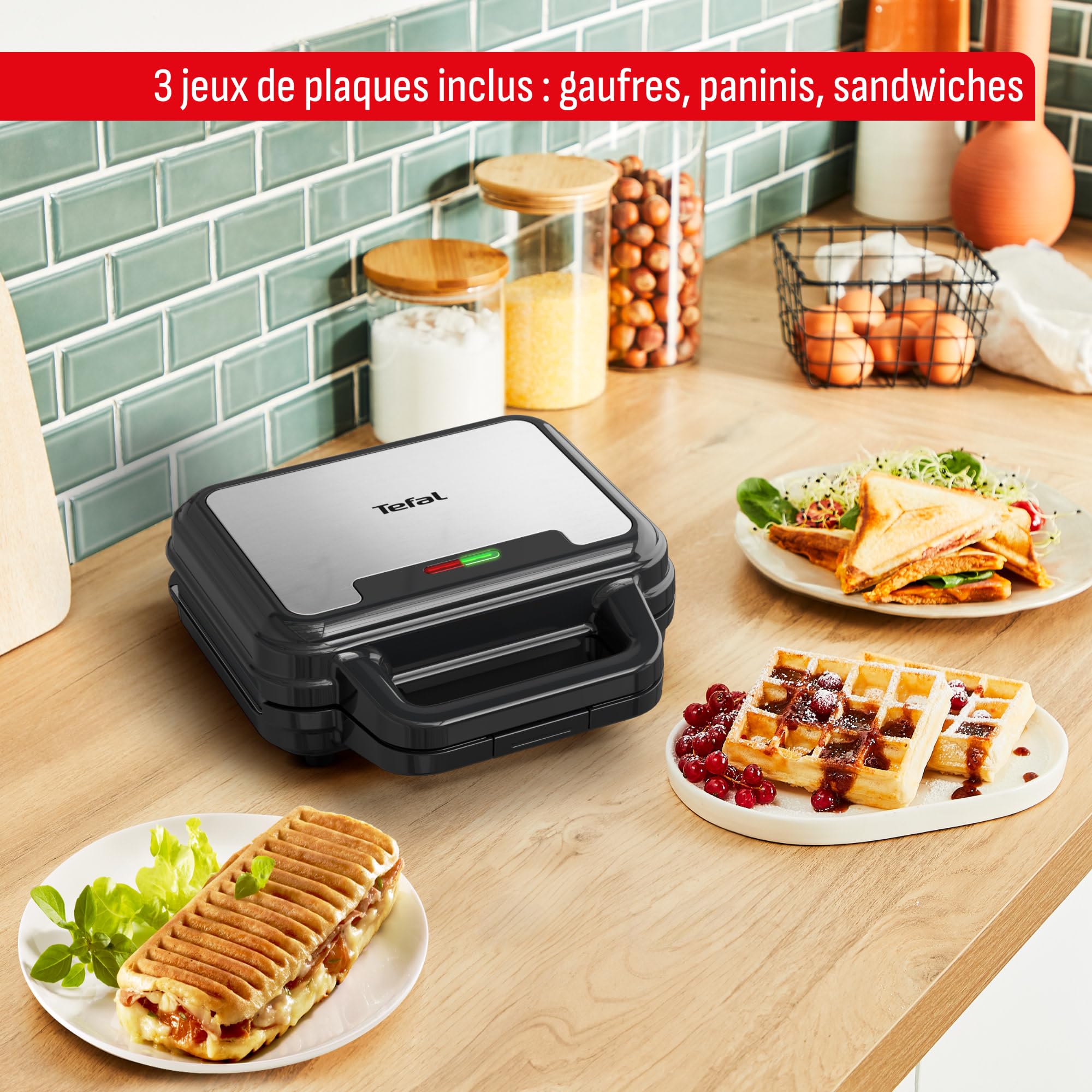 Tefal UltraCompact 3-en-1 Appareil à Gaufres, Sandwichs et Paninis, 3 jeux de plaques inclus, Compact, Rangement Facile, 700 W, SW383D10