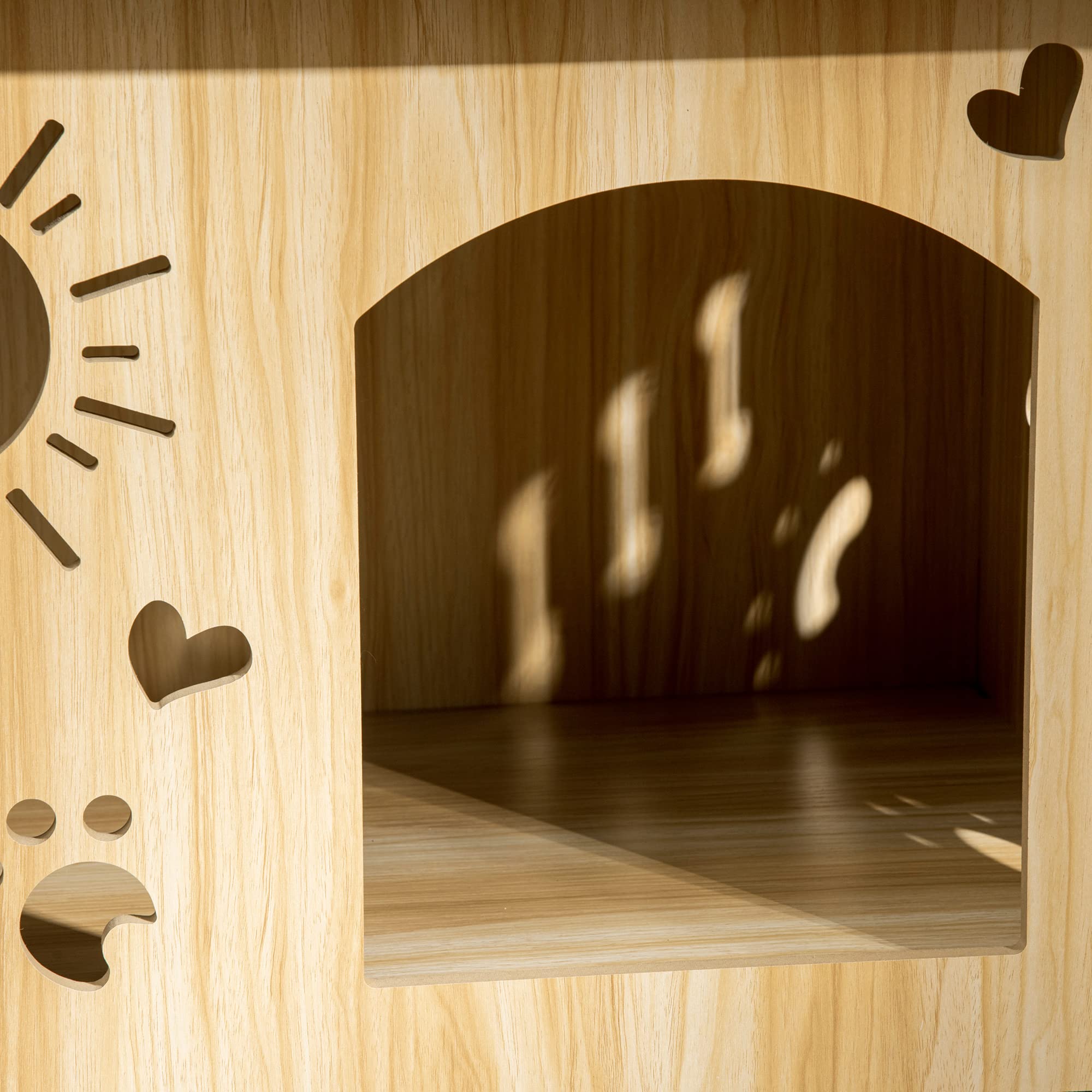 PawHut Cuccia per Cani da Interno, Casetta per Cani e Gatti con Struttura in Legno e Aperture a Forma di Zampa, Cuore e Ossa, Cuccetta per Soggiorno e Salotto, Rovere
