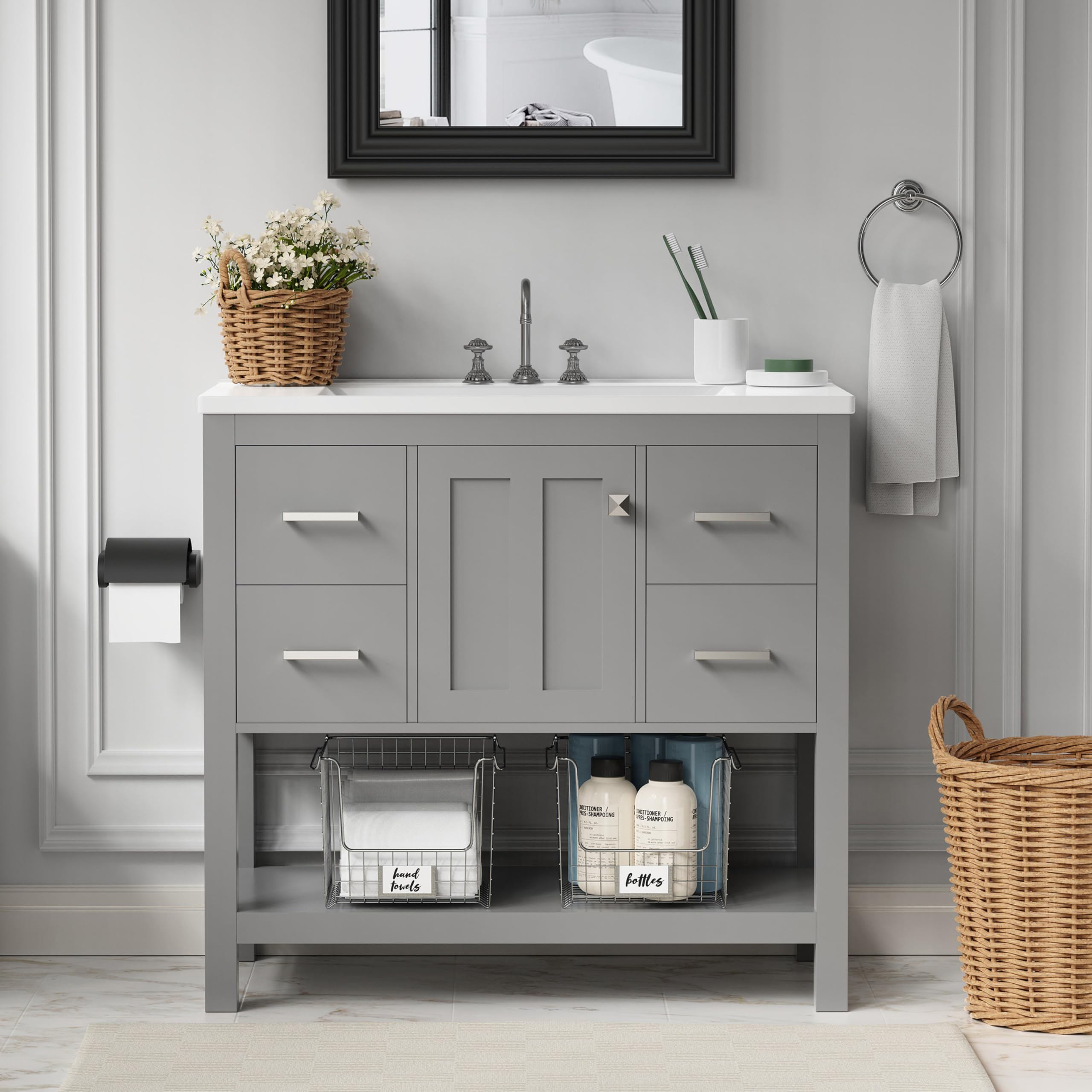 OWIPAW 36 inch Bathroom Vanity with Charging Station