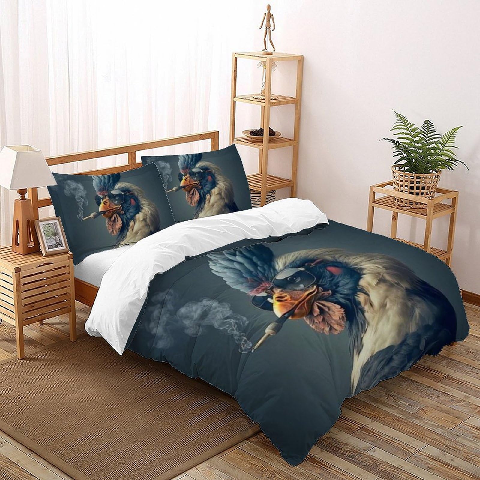 Housse de couette poulet effet 3D relief microfibre douce parure lit double