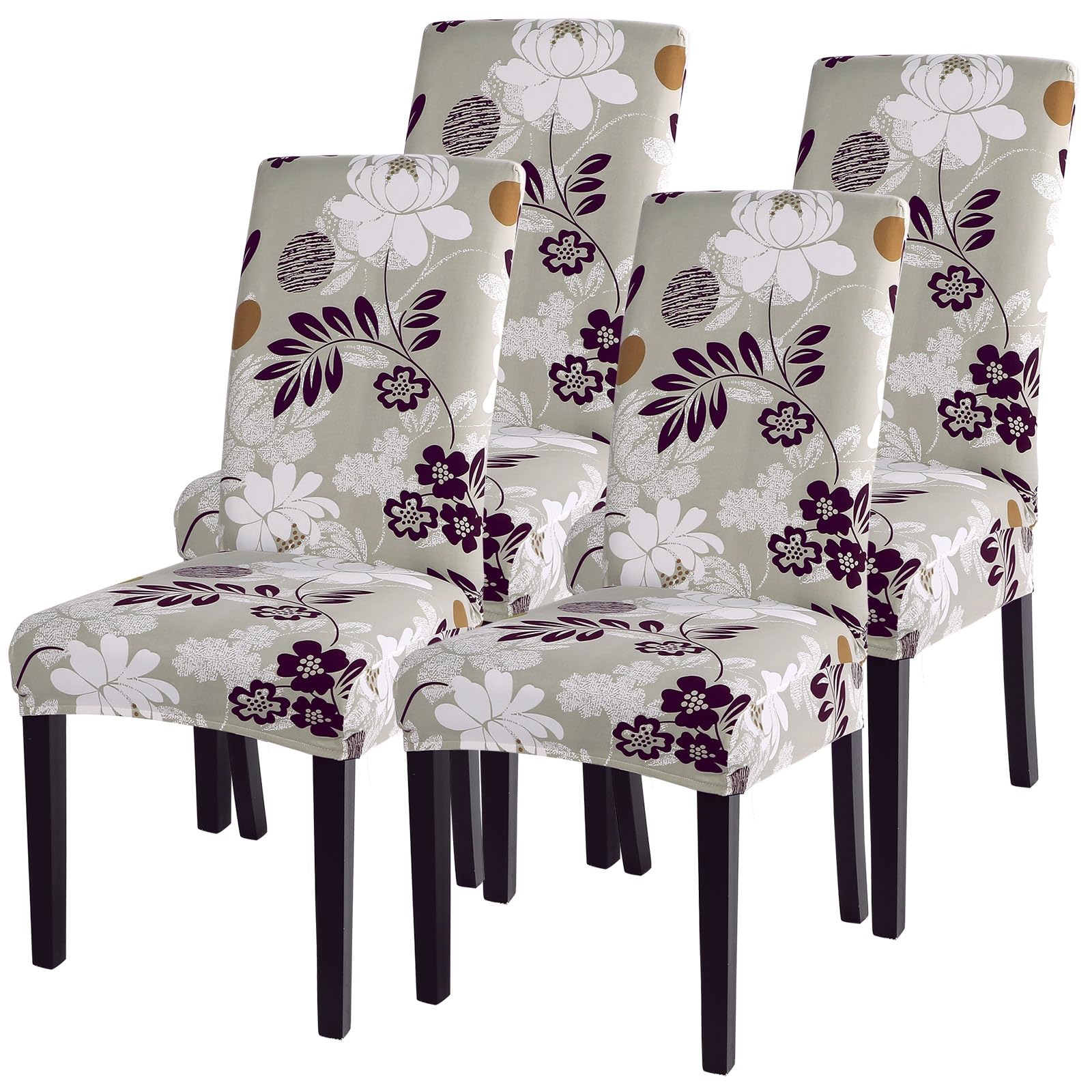 SearchI Dining Room Chair Covers Set of 4, Stretch Printed Floral Parsons Chair Slipcovers Removable Washable Kitchen Chair Protector Cover for Dining Room, Hotel, Ceremony (Flower Pattern8)
