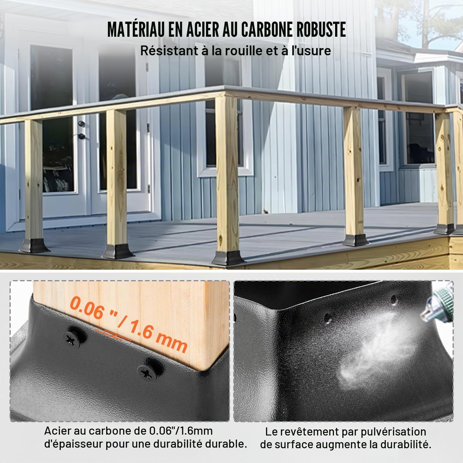 VEVOR Lot de 20 Support de Poteau Bois 4''x4'' 102x102 mm Base de Poteau Interne 91,4x91,4 mm en Acier au Carbone pour Ancrage de Poteau Bois Standard de Rambarde, Main Courante de Terrasse, Porche