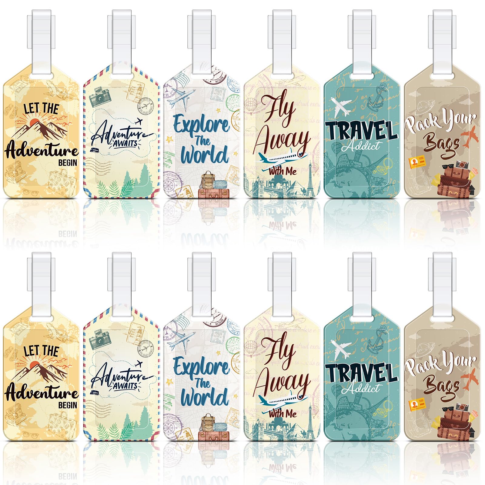 Kajaia 12 Pcs Let the Adventure Begin Luggage Tag Baggage Tags Identifiers Travel Bag Tags for Luggage Name ID Label for Suitcases Men Women Funny
