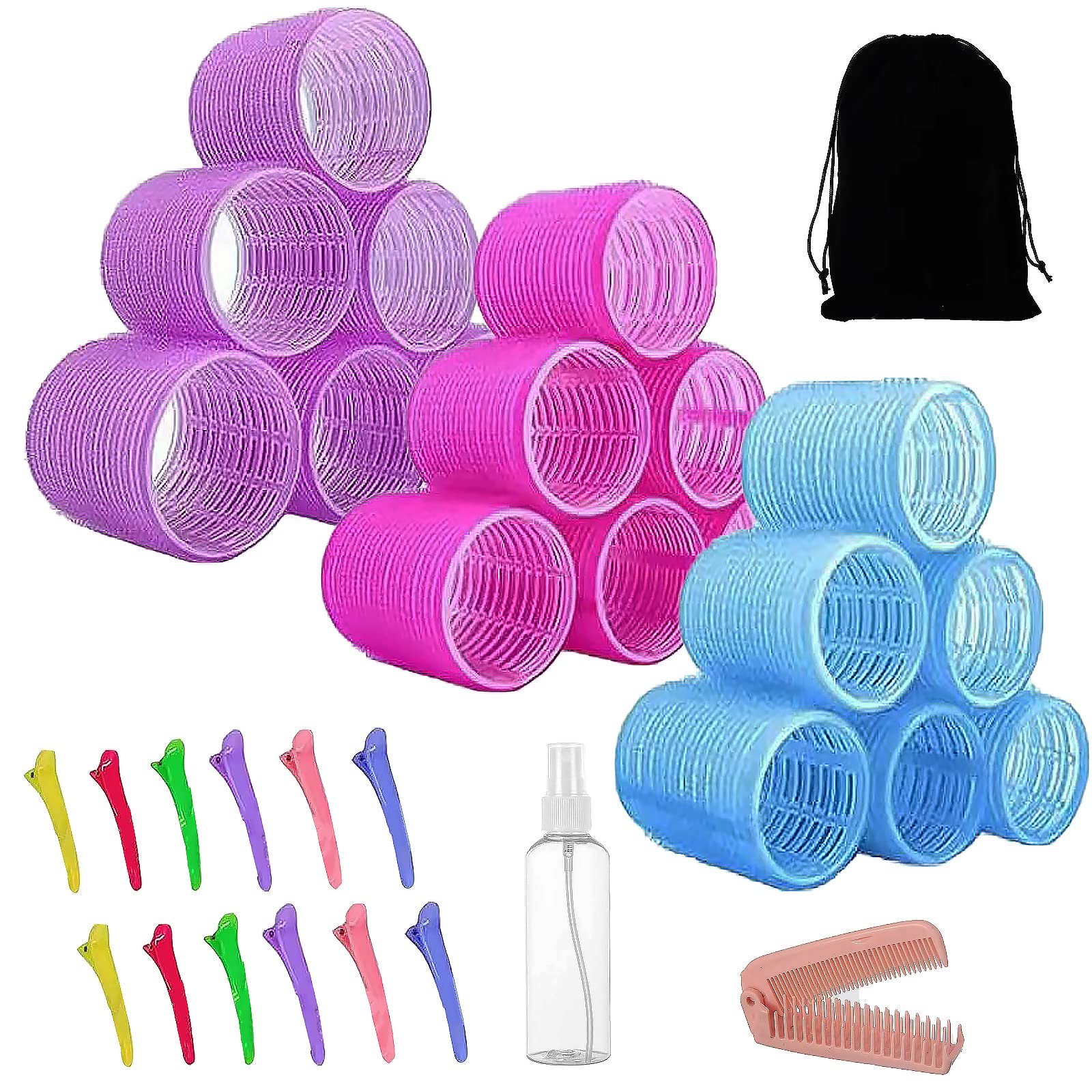 Hair Roller Set 33 Pcs, Large Hair Rollers for Long Hair & Short Hair, No Heat, Natural Effect Hair Curlers for Medium Long Hair, Hair-friendly, Jumbo Hair Rollers 3 Sizes
