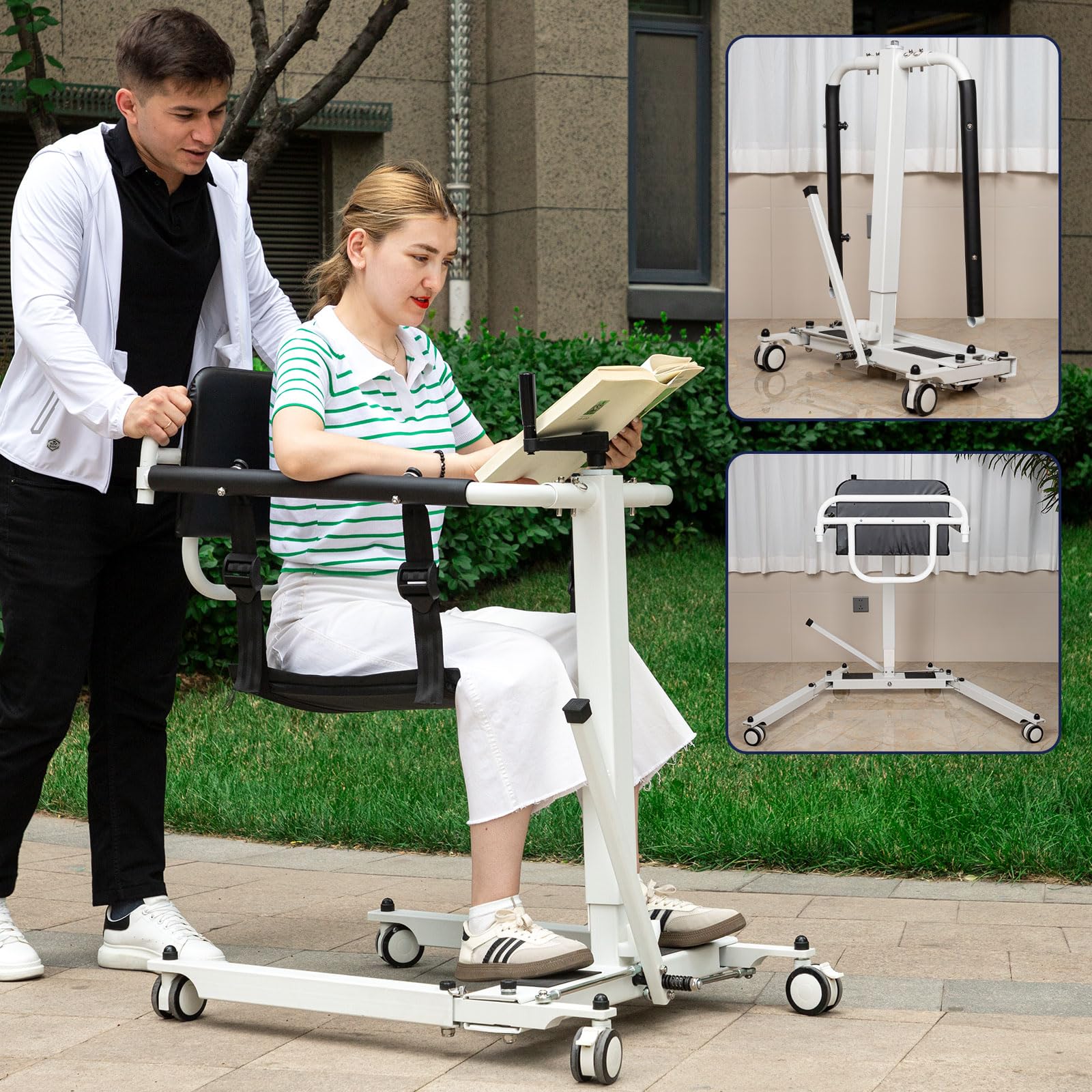 Patient Lift Transfer Chair, Foldable Patient Lift Wheelchair for Home, Portable Patient Transfer Chair for Car, Wheelchair Lift for Home, Height/Width Adjust (Folding Manual)