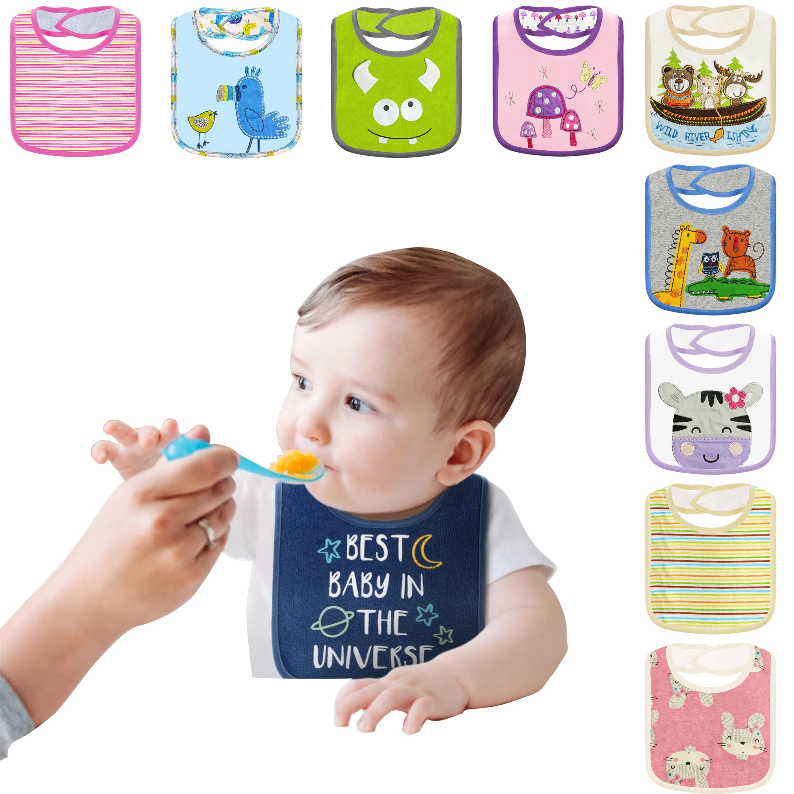 Pepperika 100% Soft Breathable Cotton Bibs For Baby For 6 to 12 Months For Feeding & Weaning Babies Apron Drool Bibs For Baby Boys, Girls, New Born And Infant (PACK OF ANY 6 RANDOM COLOURS AND PRINTS)