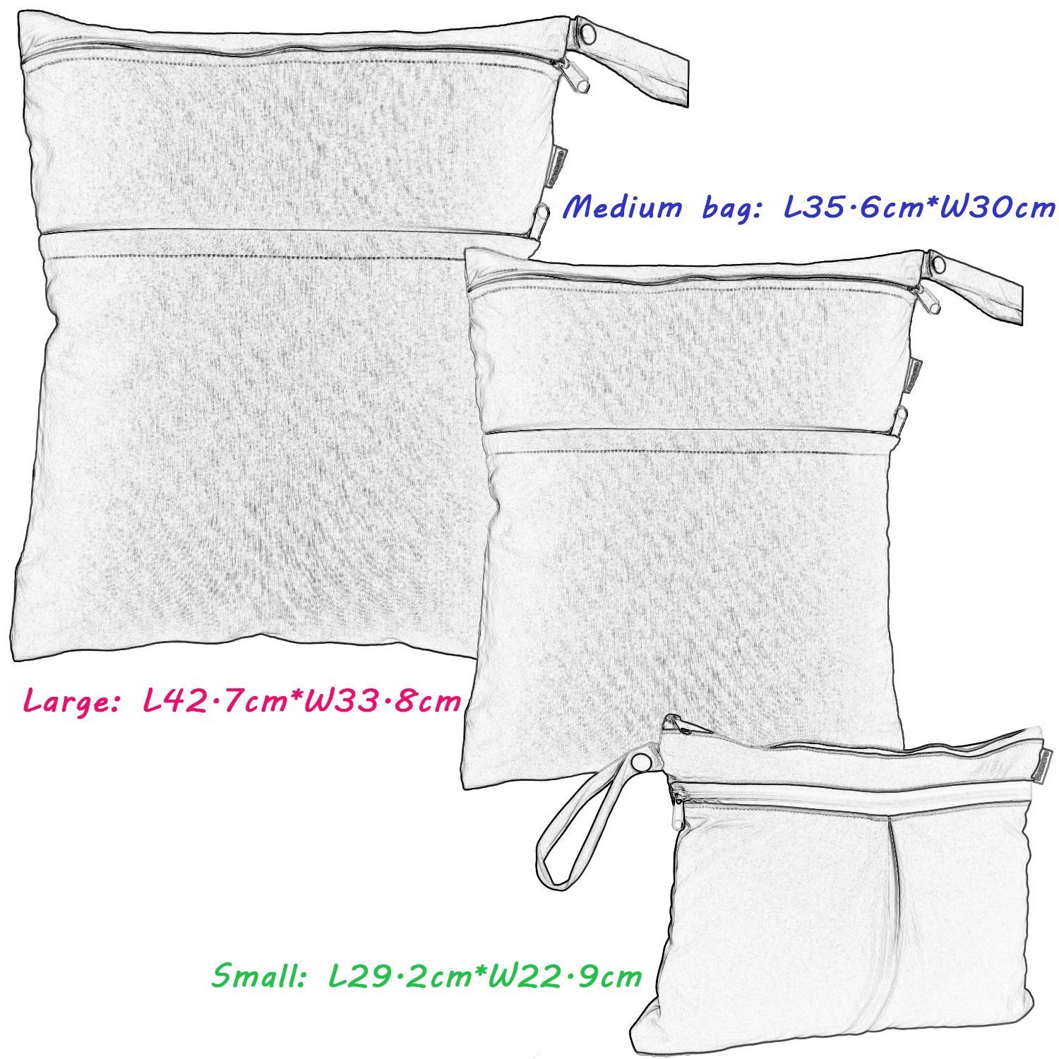 Damero 3pcs Bolsas para Pañales Organizador para Viaje Puntos gris