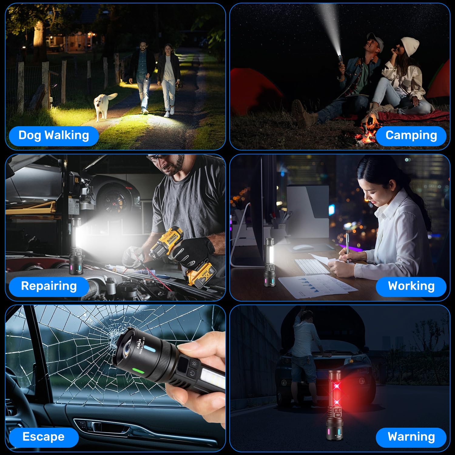 LEKIA Lampe Torches Ultra Puissante 100000LM, Rechargeables USB-C Lampe de Poche LED Simples Modes/7 Modes, Batterie 3000mAh Longue Durée 10 Heures, Idéales pour Camping, Randonnée, Lot de 2