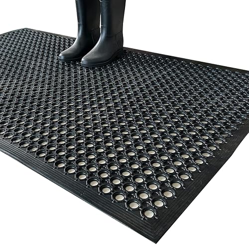 Outside Rubber Floor Mats Anti Slip Commercial Resturant Drainage Mat | 60'x35' Heavy Duty Outdoor Mat for Kitchen Garag