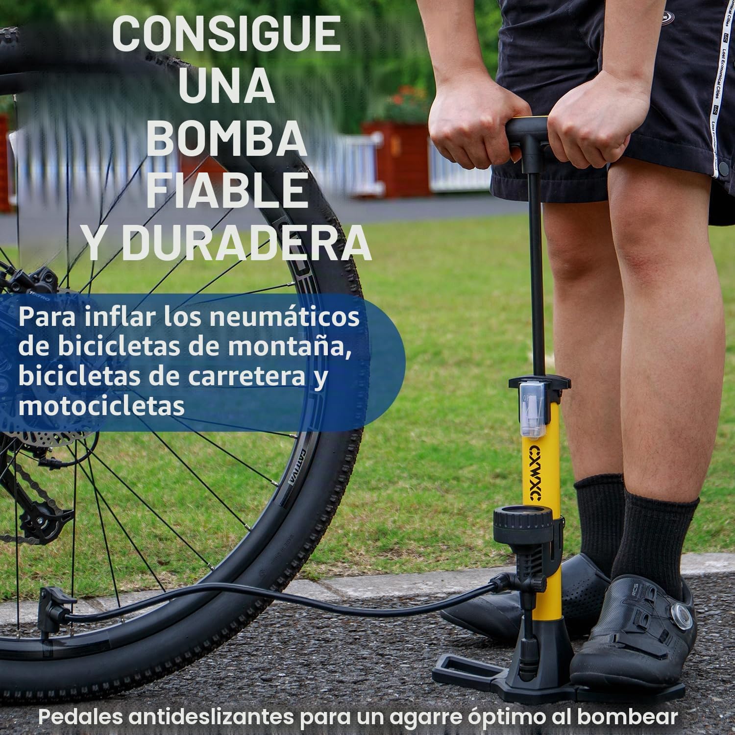 CXWXC Bomba de Bicicleta Todas Las válvulas, Bomba de Aire para Bicicleta con manómetro para indicador de presión de 11 bar/160 PSI, Bomba de pie para Bicicleta de Carretera