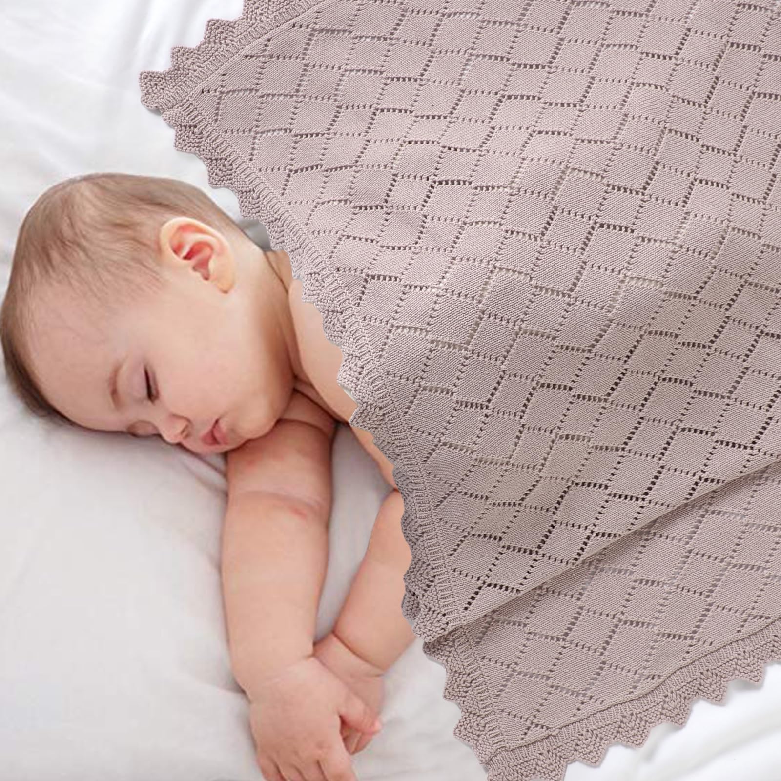 mimixiong Cotton Cellular Baby Blanket Soft Lace Cozy Baby Blankets for Newborn Boys Girls (Purple), 100x80 Centimetres - Image 3