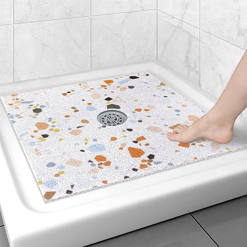 Miniatura 9 de Tapete de ducha cuadrado antideslizante 24 x 24 pulgadas, con orificio de drenaje en el medio, súper suave y cómodo, tapete de baño de masaje de