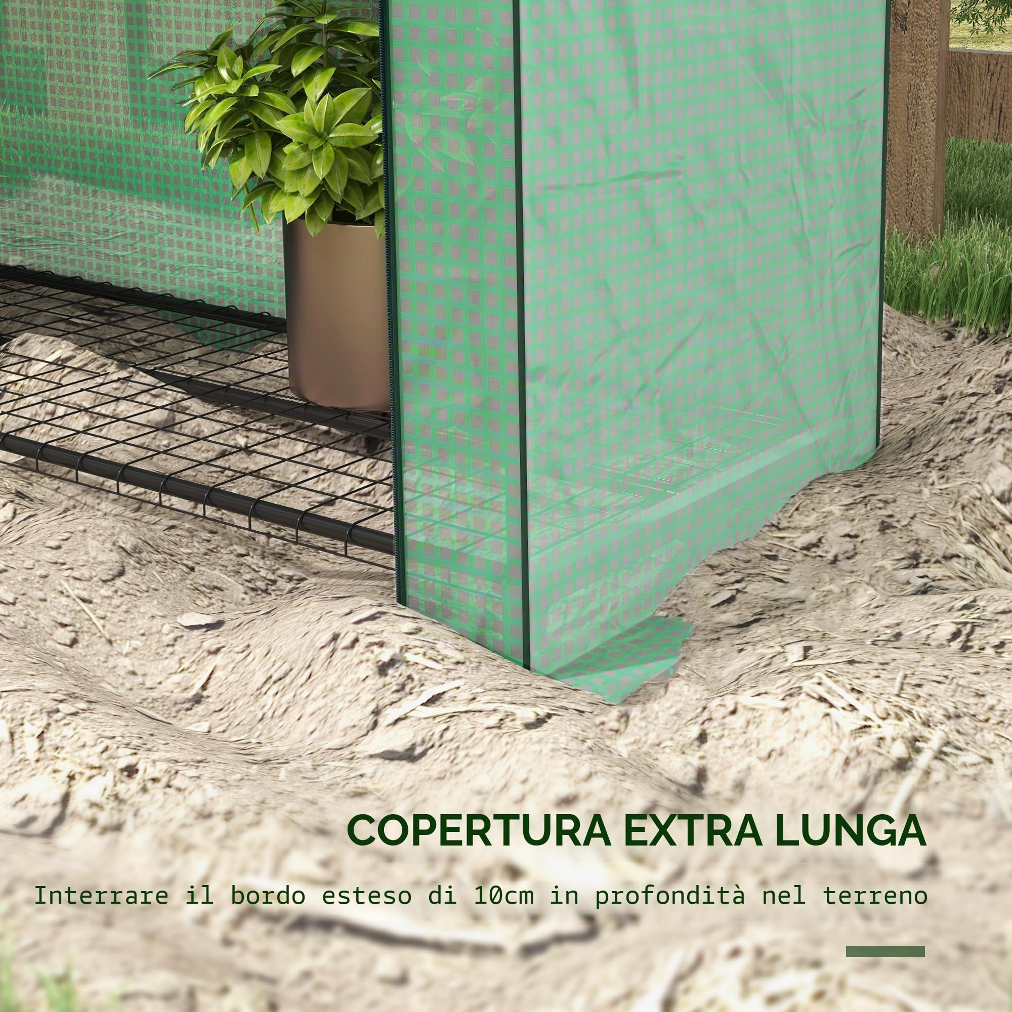 Outsunny Mini serra da giardino per balconi a 4 livelli con struttura in acciaio e telo in PE rinforzato, porta avvolgibile portatile per interni ed esterni, 120 x 50 x 170 cm, verde