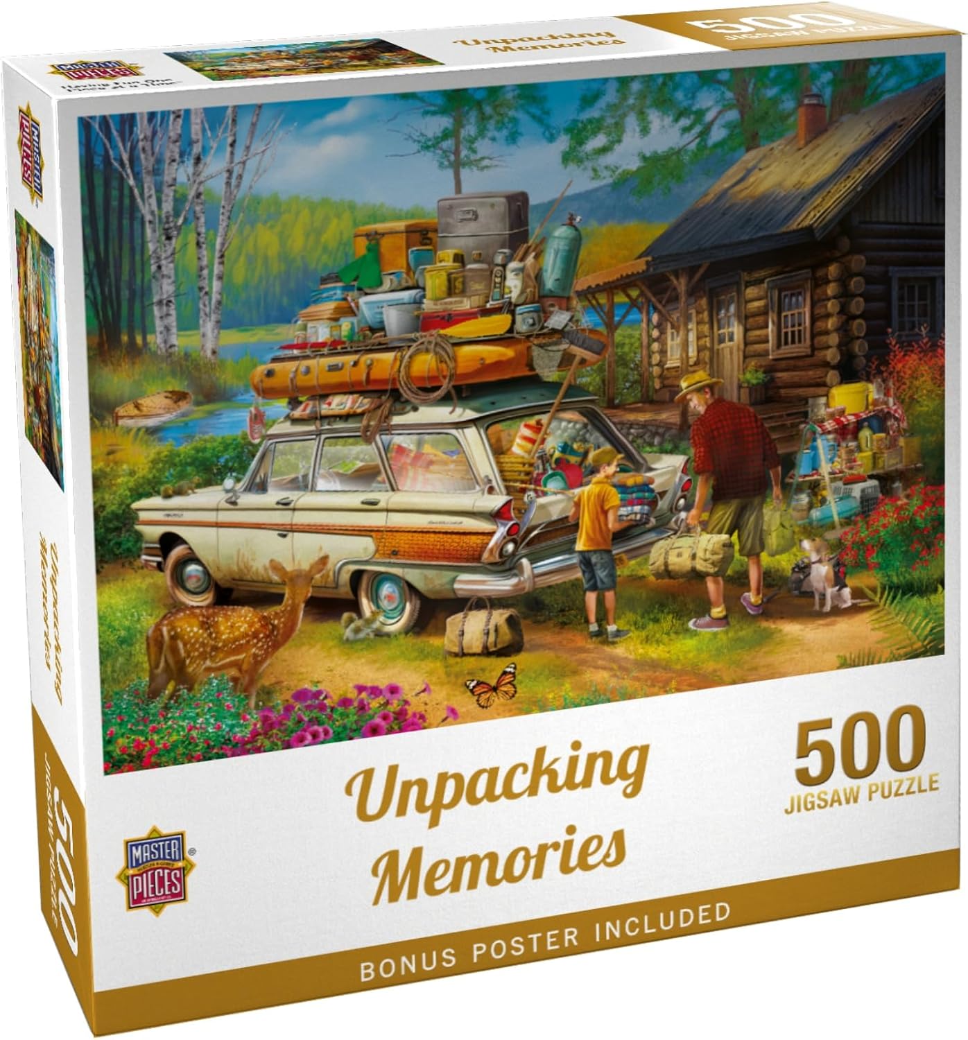MasterPieces 300 Piece EZ Grip Jigsaw Puzzle - Unpacking Memories - Large Pieces for Adults & Family, 18" x 24", Retro Summer Cabin Theme