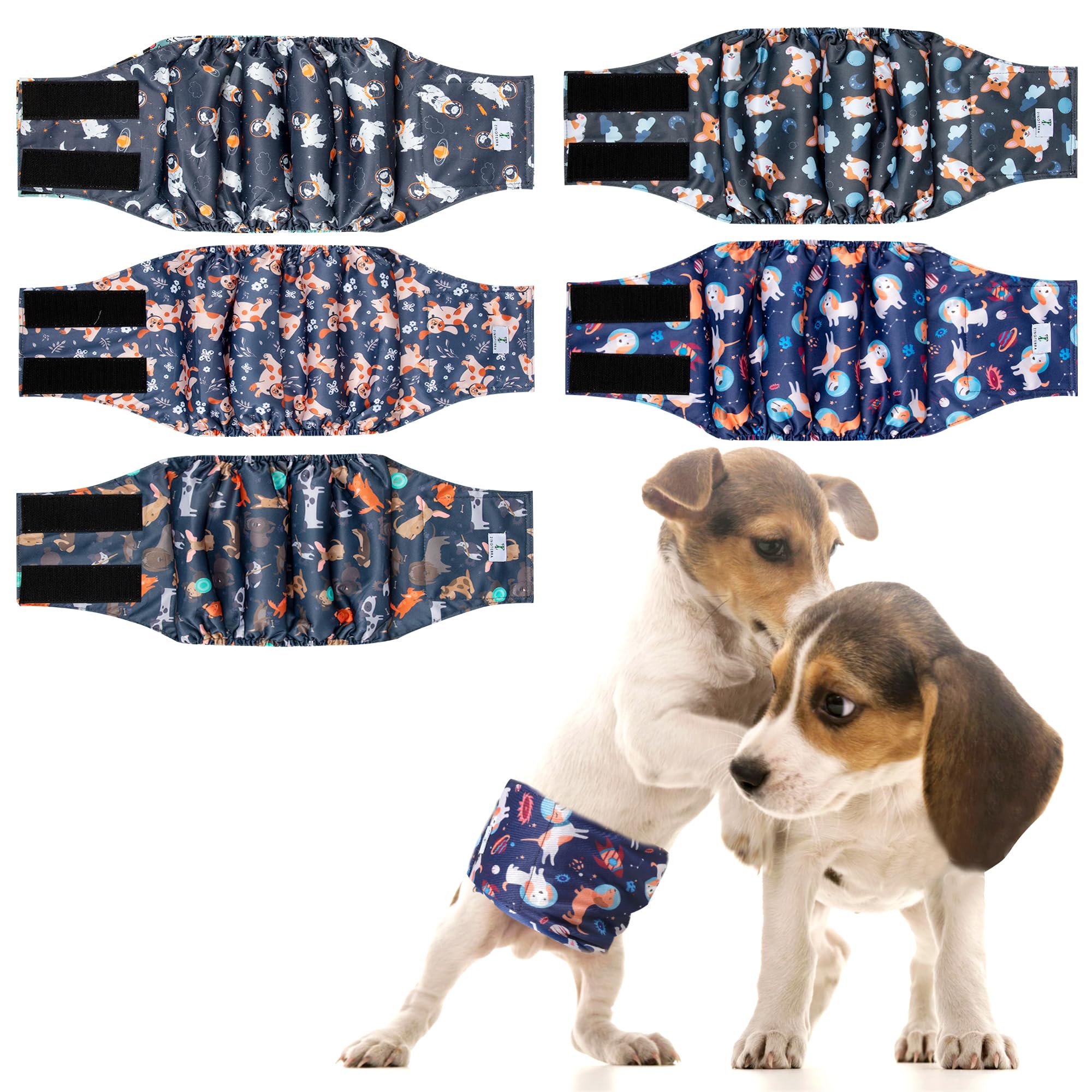 Hundewindeln für Rüden, wiederverwendbar, auslaufsicher, weich, hohe Saugfähigkeit, breiteres waschbares Bauchband für Inkontinenz und Welpentraining, 5 Stück