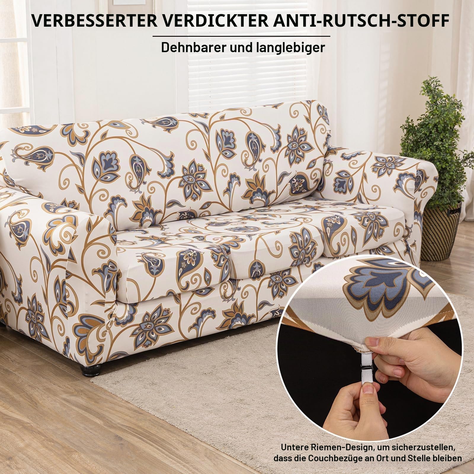 Stretch-Sofabezüge für 1/2/3-Kissen-Sofa-Sofa-Möbel-Schonbezüge mit verbessertem, dickerem Jacquard-Stoff (Kunst, 3 Kissensofa Sofabezüge)