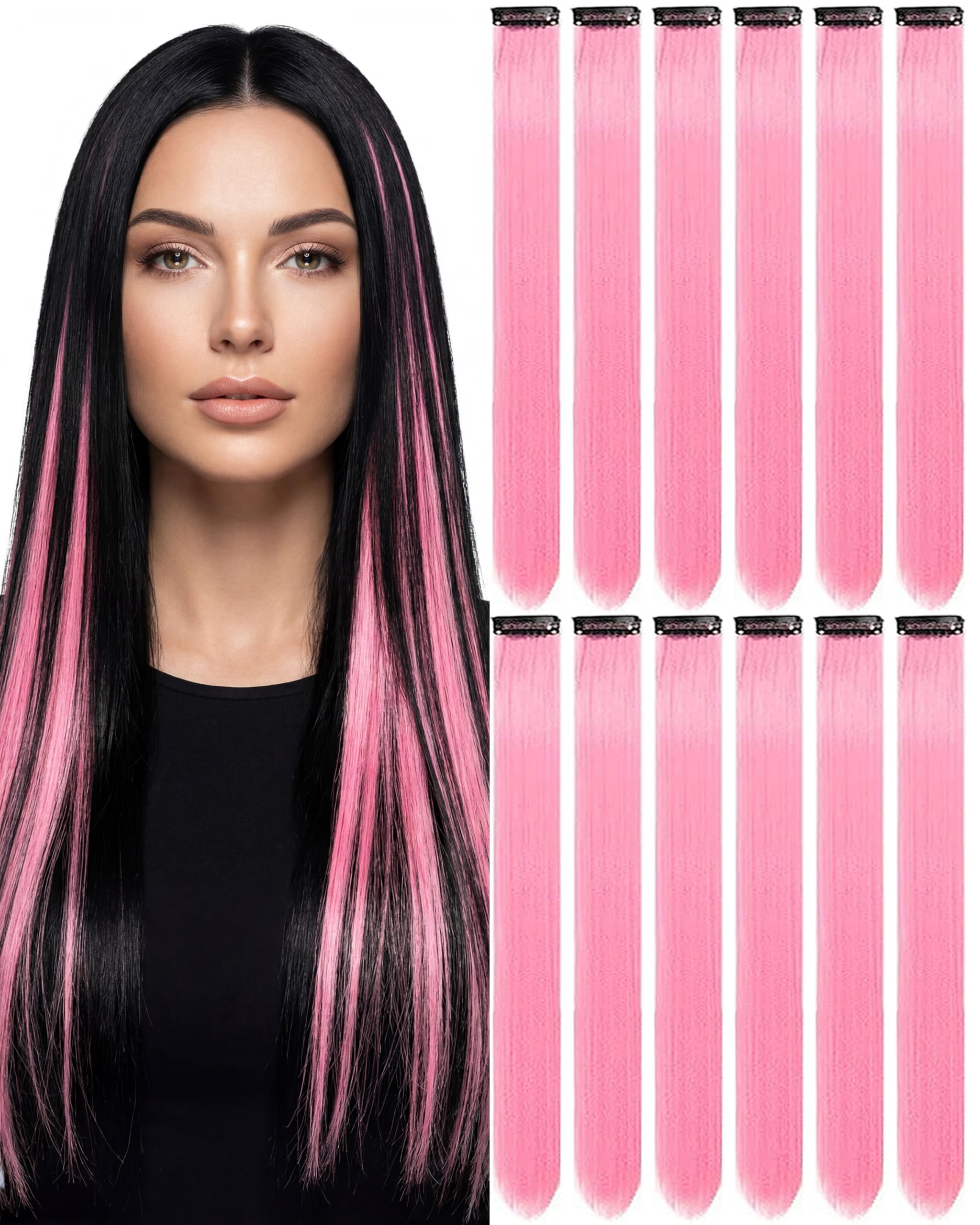 View 1 of ** does not come with all 12 **
Olldag 12 PCS Pink Clip-in Hair Extensions