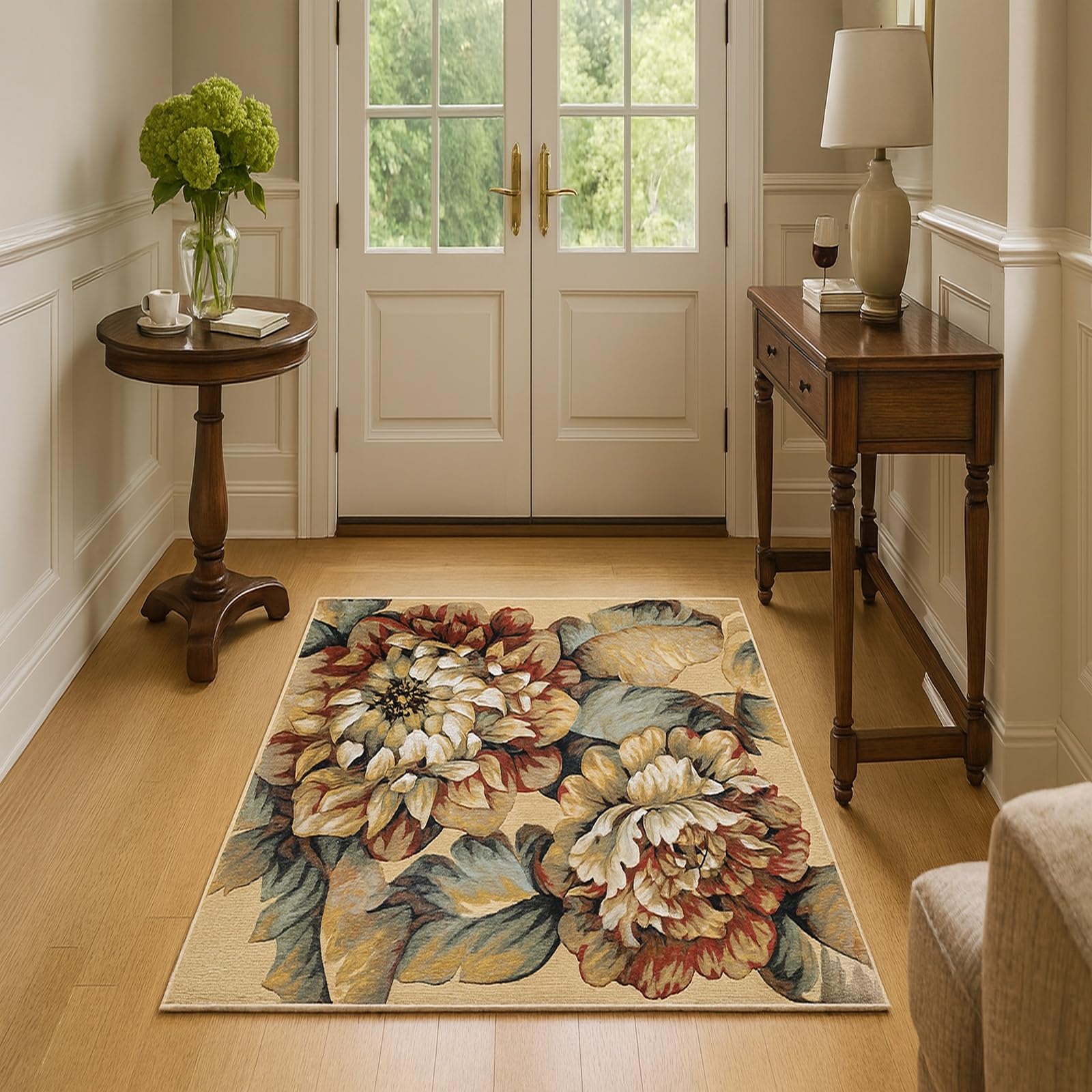 Dywan do salonu, 150 x 220 cm, vintage, kwiatowy, beżowy, czerwony, żółty, zielony, biały, duży dywan do jadalni, na krzesła kuchenne, akcesoria do mieszkania, dekoracja sypialni