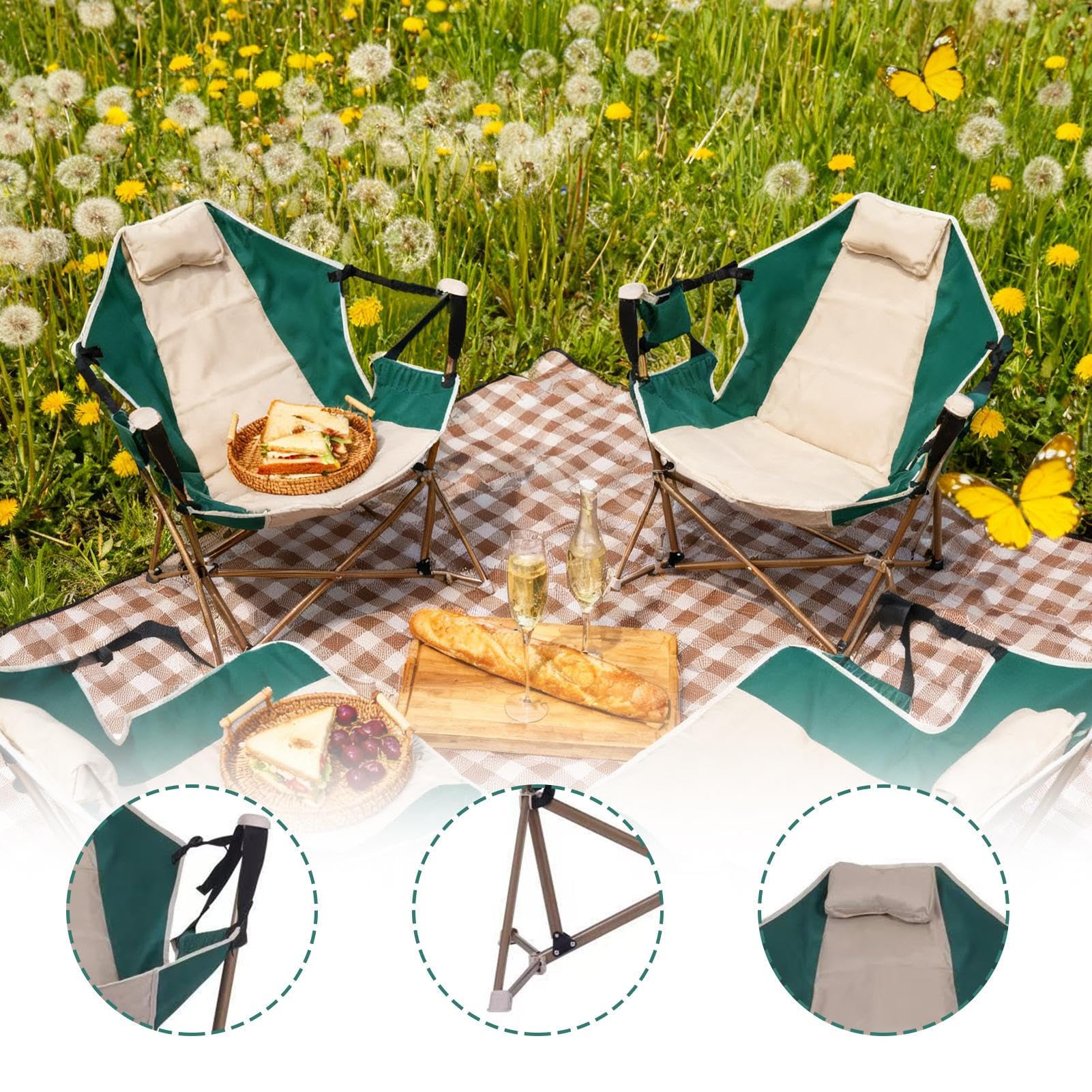 Chaise de Camping Portable Pliable Anti-Dérapant À Charge Portante 140 kg | Chaise Longue Pour La Plage Pour L'Extérieur La Pêche Le Pique-Nique La Terrasse La Pelouse Le Jardin La