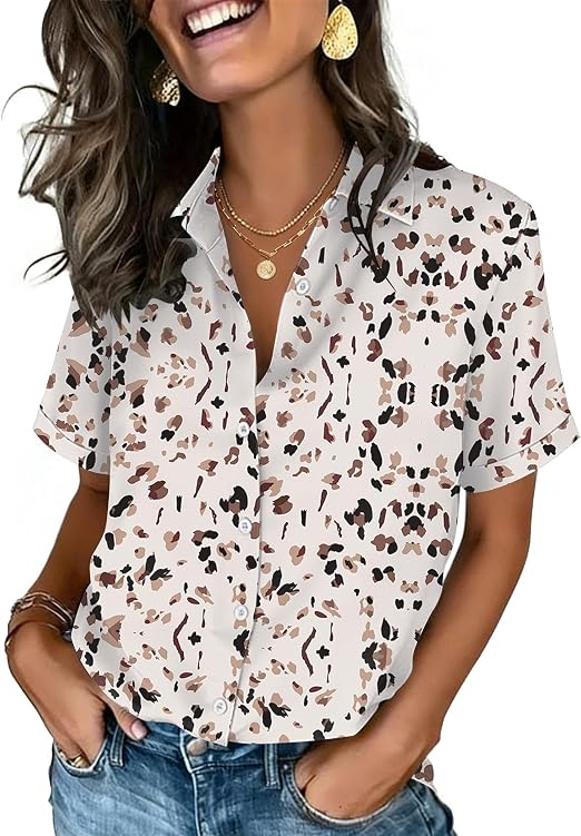Zeagoo Button Down Shirts for Women: Short Sleeve V