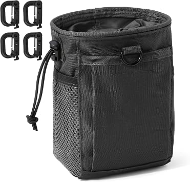 Tactical Molle Dump Pouch, Magazine Recovery Pouch Drastring with 4 Metal D-Rings Compact Utility EDC Waist Bag Pack for Outdoor Hiking Black
